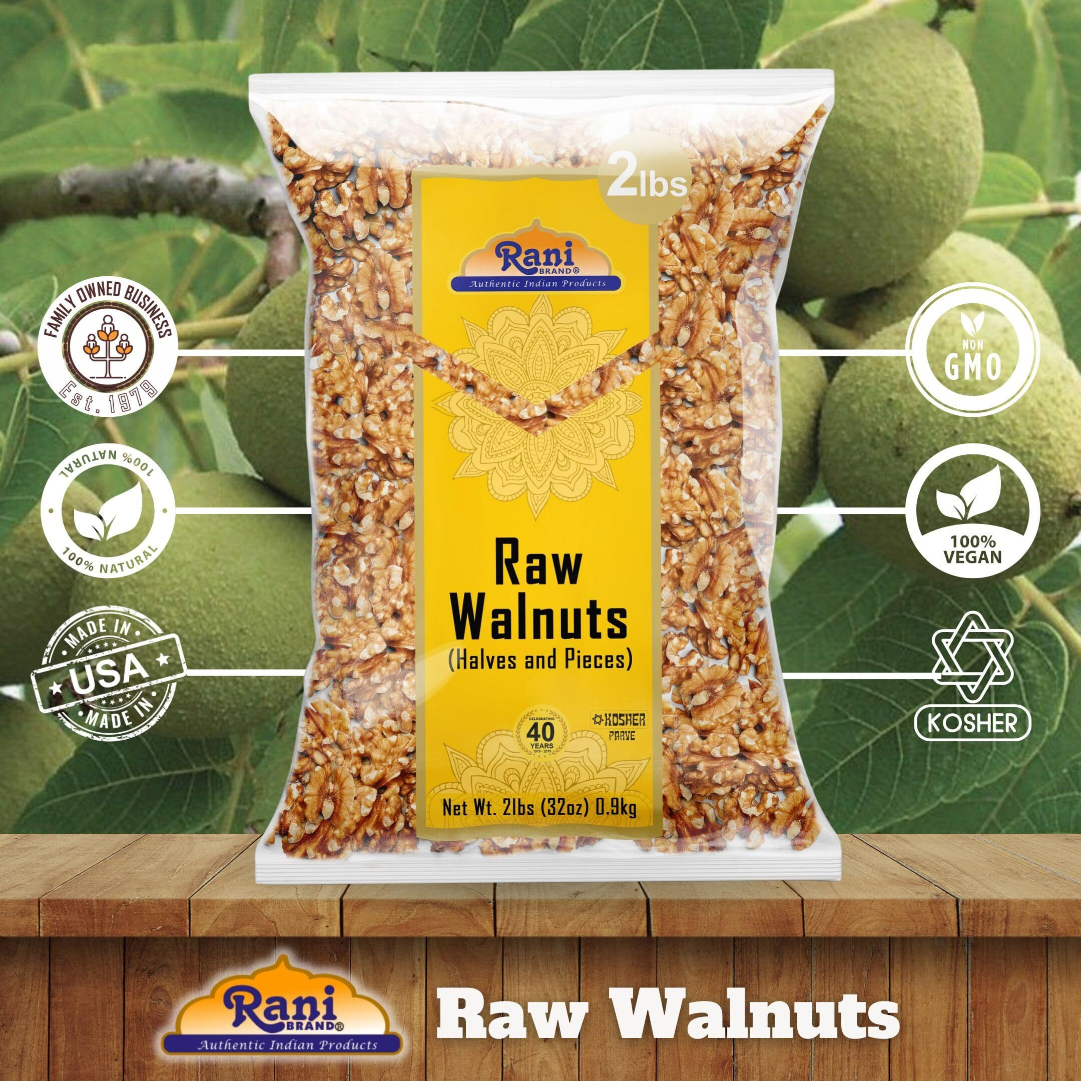 Rani Raw Walnuts, Halves and Pieces 32oz (2lbs)908g ~ All Natural, Vegan, Gluten Friendly, Kosher, Fresh Product of USA