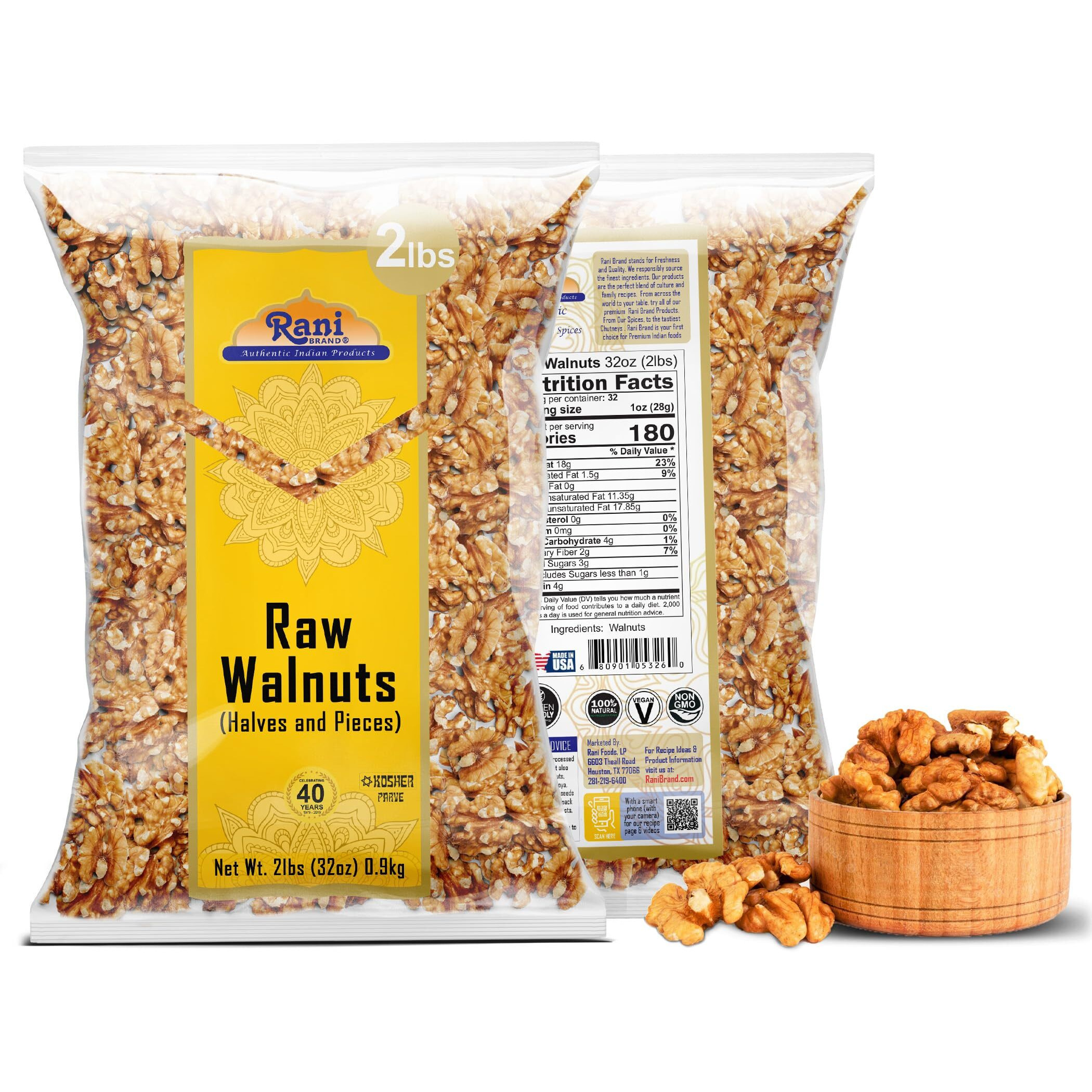 Rani Raw Walnuts, Halves and Pieces 32oz (2lbs)908g ~ All Natural, Vegan, Gluten Friendly, Kosher, Fresh Product of USA