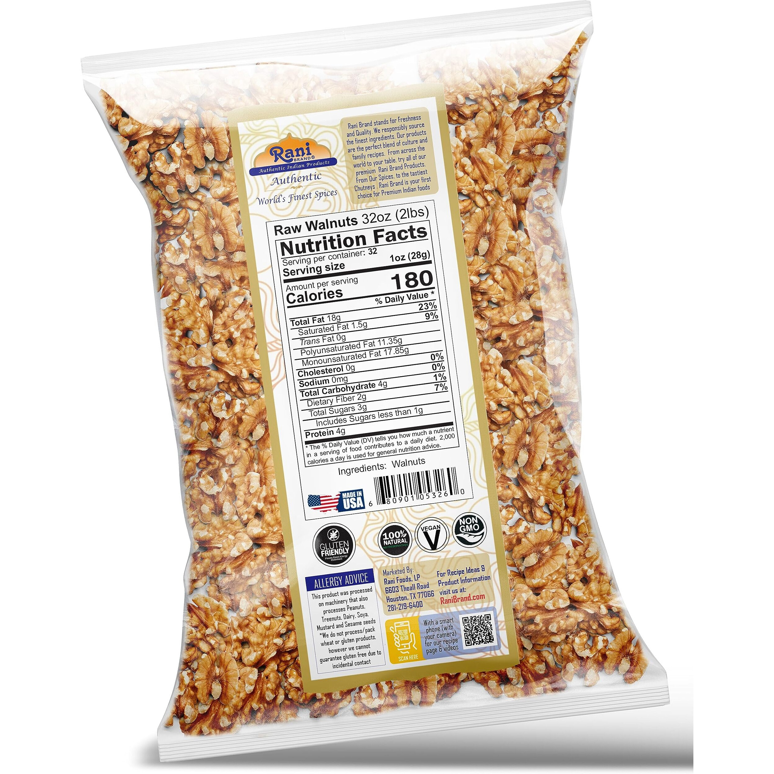 Rani Raw Walnuts, Halves and Pieces 32oz (2lbs)908g ~ All Natural, Vegan, Gluten Friendly, Kosher, Fresh Product of USA