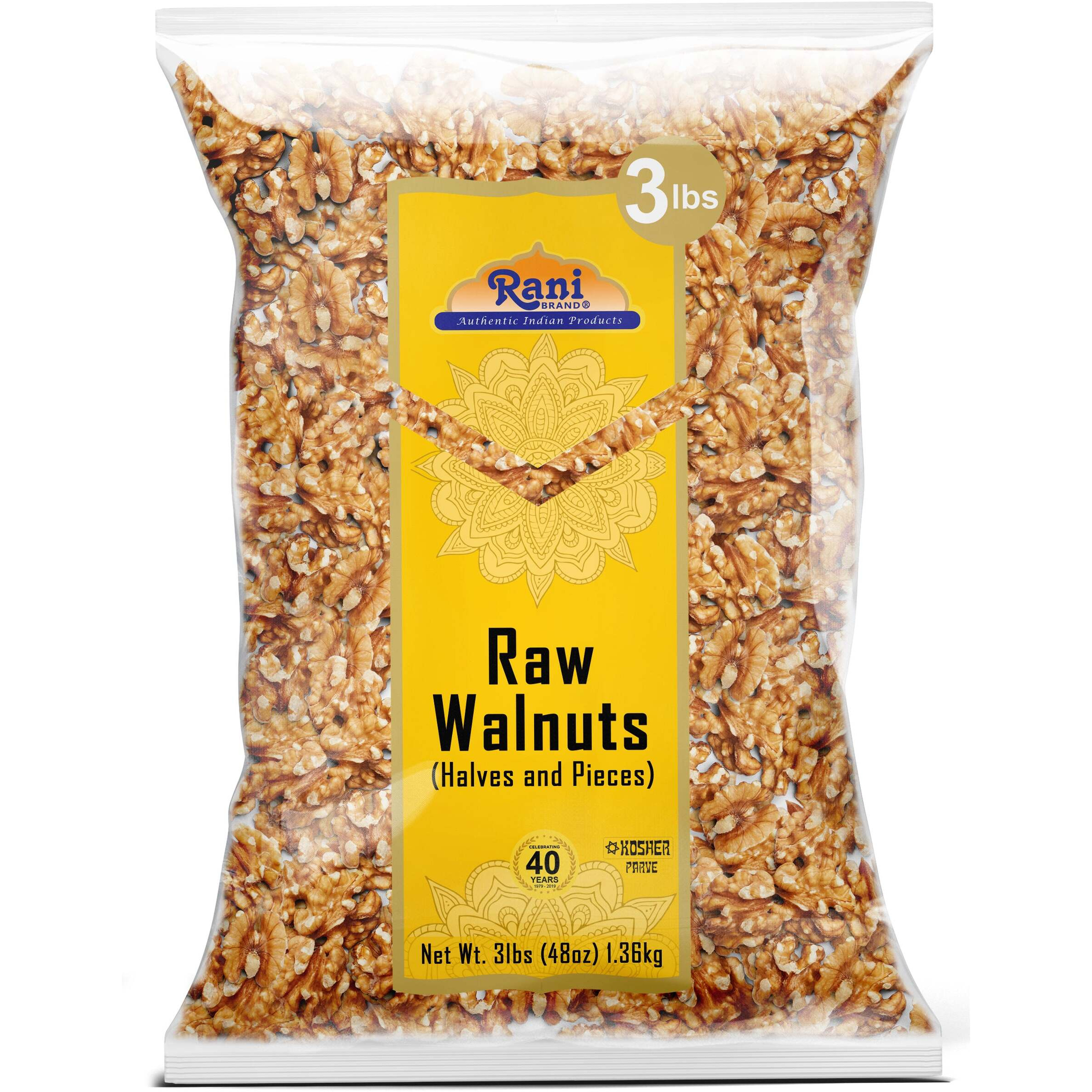 Rani Raw Walnuts, Halves and Pieces 48oz (3lbs) 1.36kg ~ All Natural, Vegan, Gluten Friendly, Kosher, Fresh Product of USA