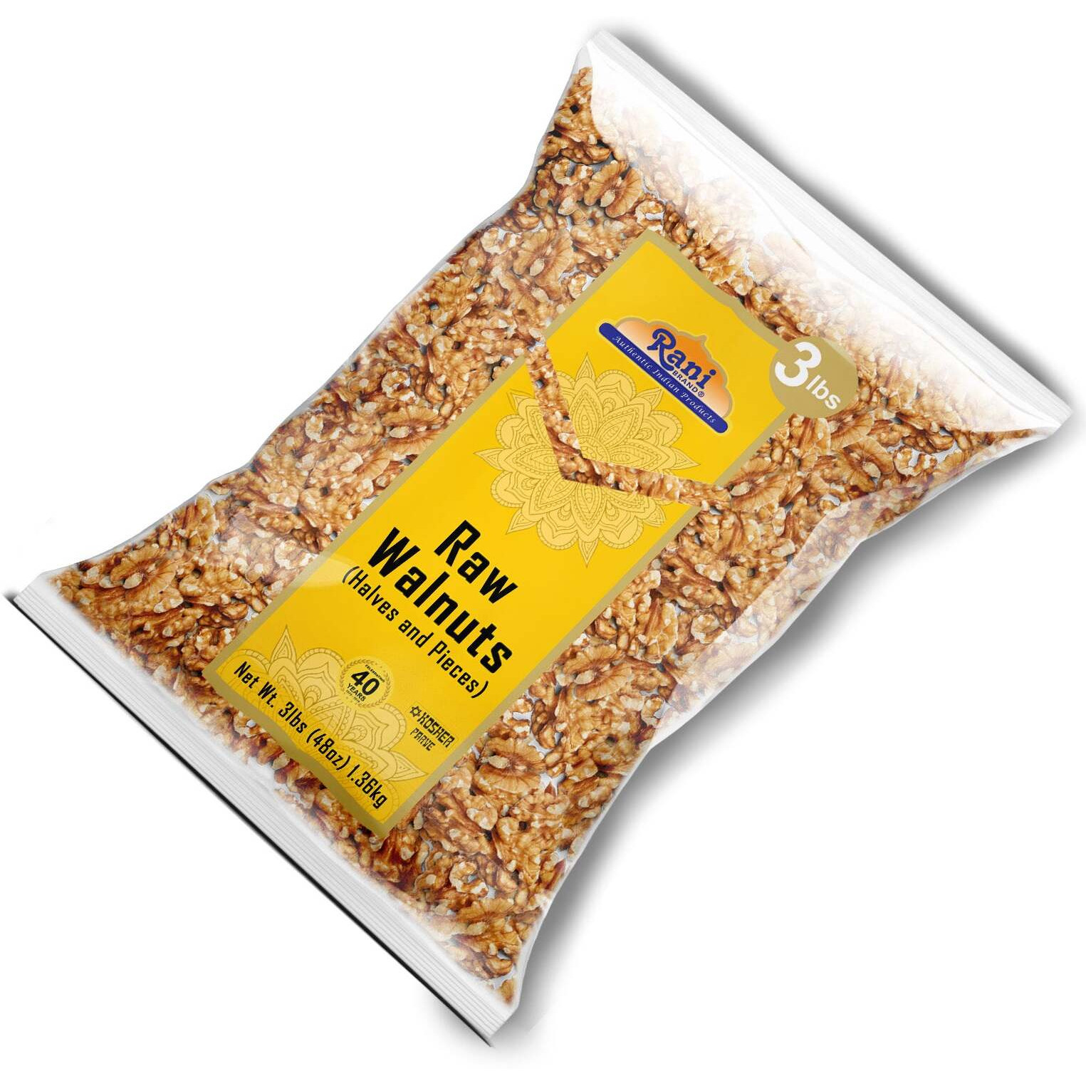 Rani Raw Walnuts, Halves and Pieces 48oz (3lbs) 1.36kg ~ All Natural, Vegan, Gluten Friendly, Kosher, Fresh Product of USA