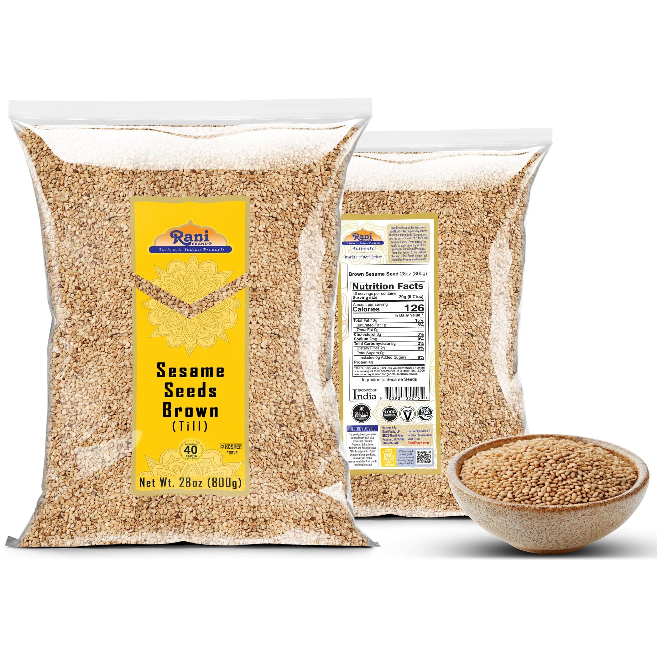 Rani Sesame Seeds Whole Brown, Raw (Till) 28oz (800gm) ~ All Natural | Gluten Friendly | NON-GMO | Kosher | Vegan | Indian Origin