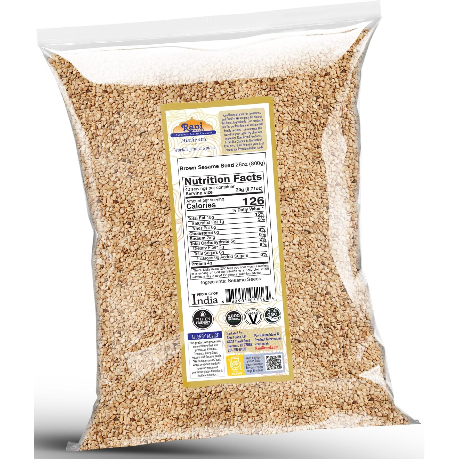 Rani Sesame Seeds Whole Brown, Raw (Till) 28oz (800gm) ~ All Natural | Gluten Friendly | NON-GMO | Kosher | Vegan | Indian Origin