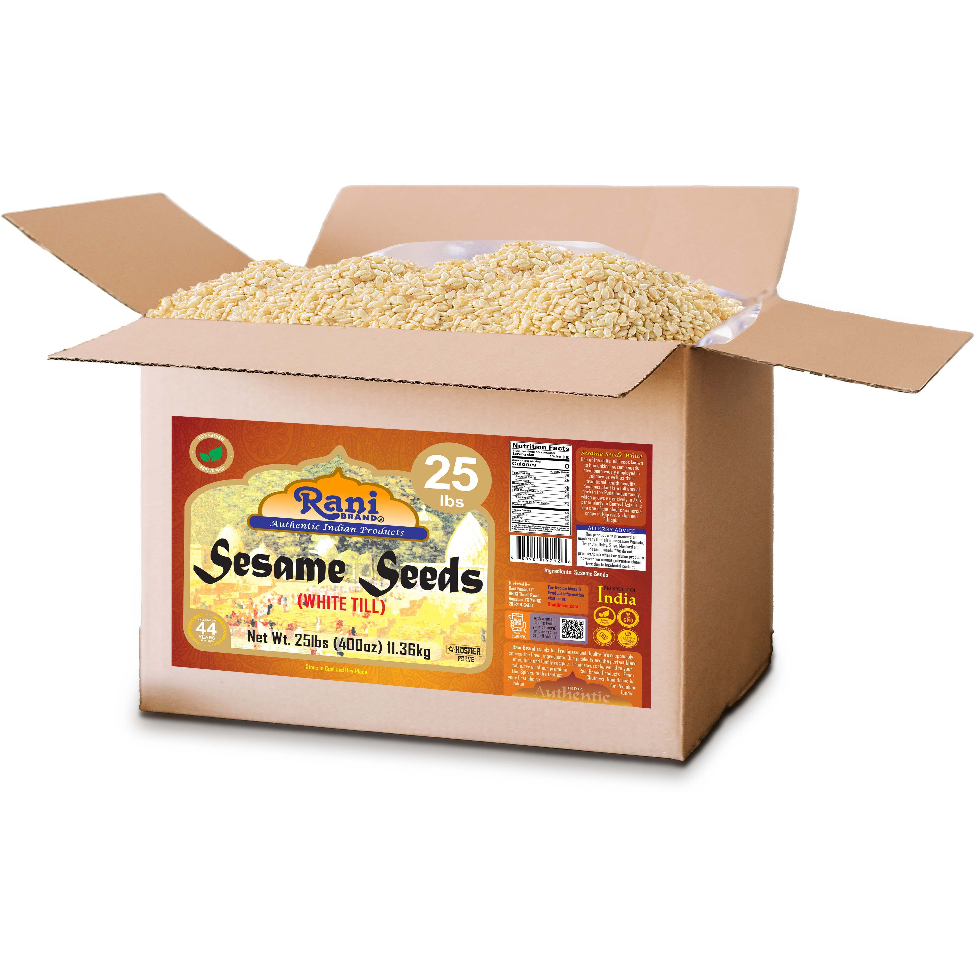 Rani Sesame Seeds Whole White, Hulled (Till) 400oz (25lbs) 11.36kg Bulk Box ~ All Natural, Gluten Friendly, NON-GMO, Vegan, Indian Origin