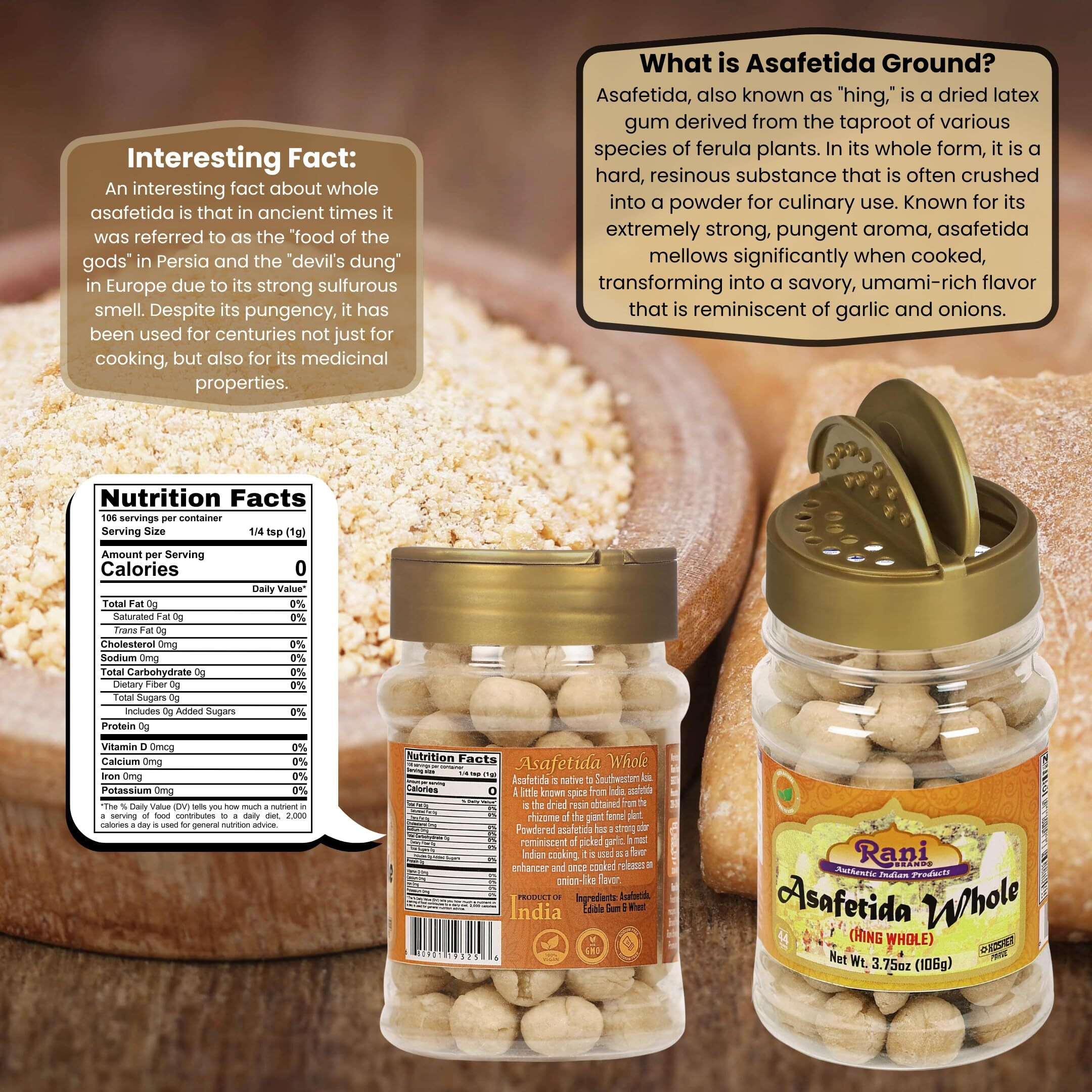 Rani Asafetida (Hing) Whole 3.75oz (106g) PET Jar ~ All Natural, Salt Free, Vegan, Non-GMO, Asafoetida Indian Spice, Best for Onion Garlic Substitute