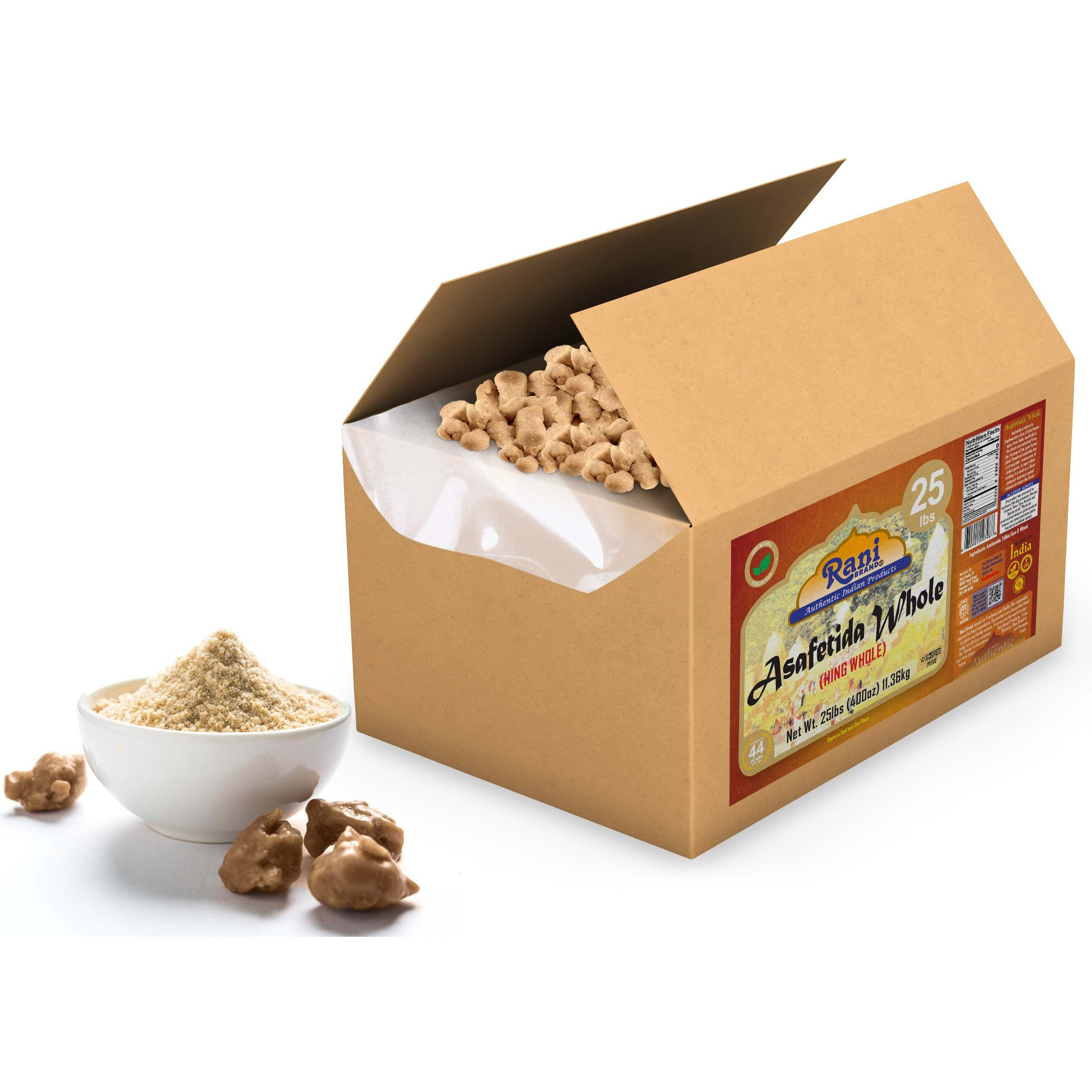 Rani Asafetida (Hing) Whole 400oz (25lbs) 11.36kg Bulk Box ~ All Natural, Salt Free, Vegan, NON-GMO, Kosher, Asafoetida Indian Spice, Best for Onion Garlic Substitute