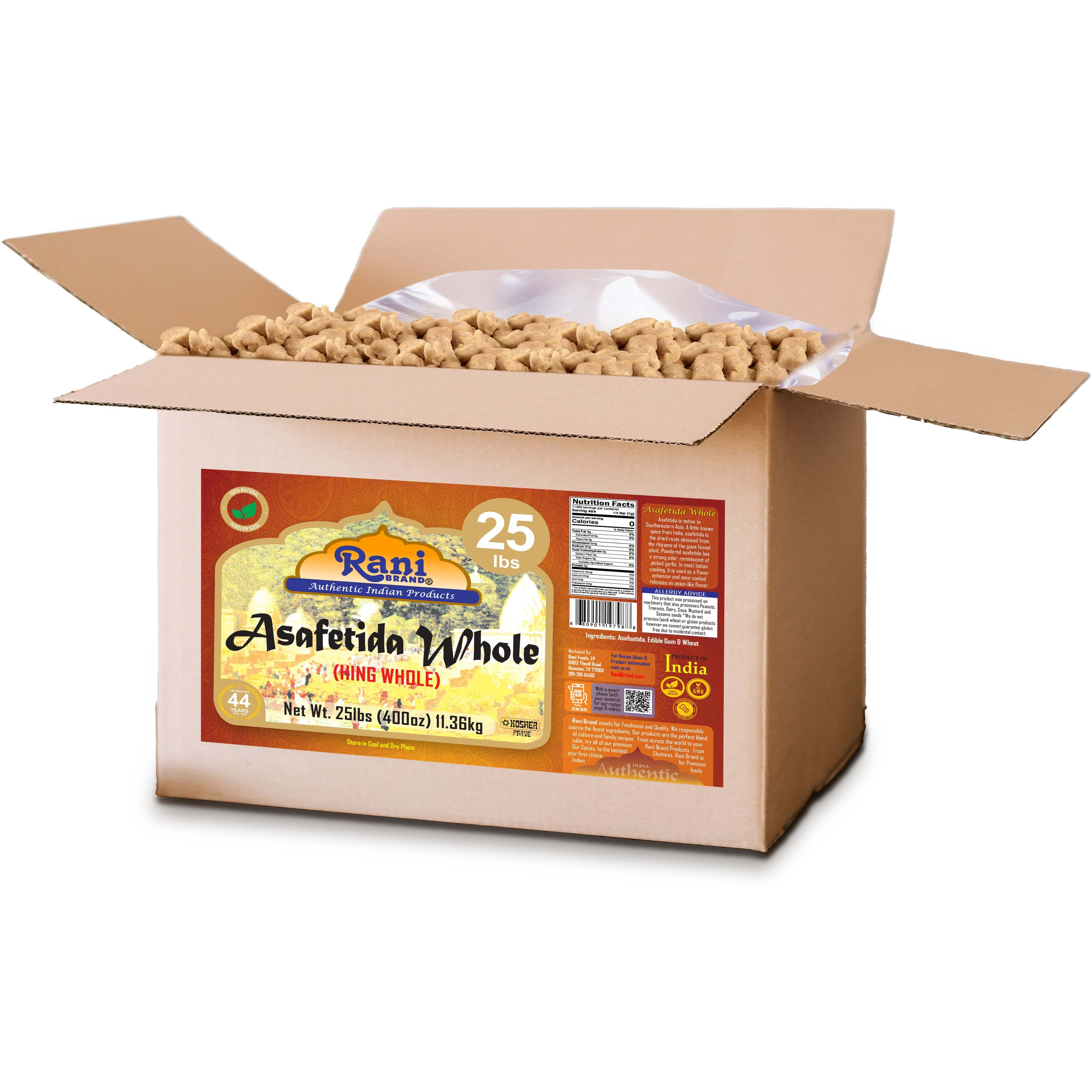 Rani Asafetida (Hing) Whole 400oz (25lbs) 11.36kg Bulk Box ~ All Natural, Salt Free, Vegan, NON-GMO, Kosher, Asafoetida Indian Spice, Best for Onion Garlic Substitute