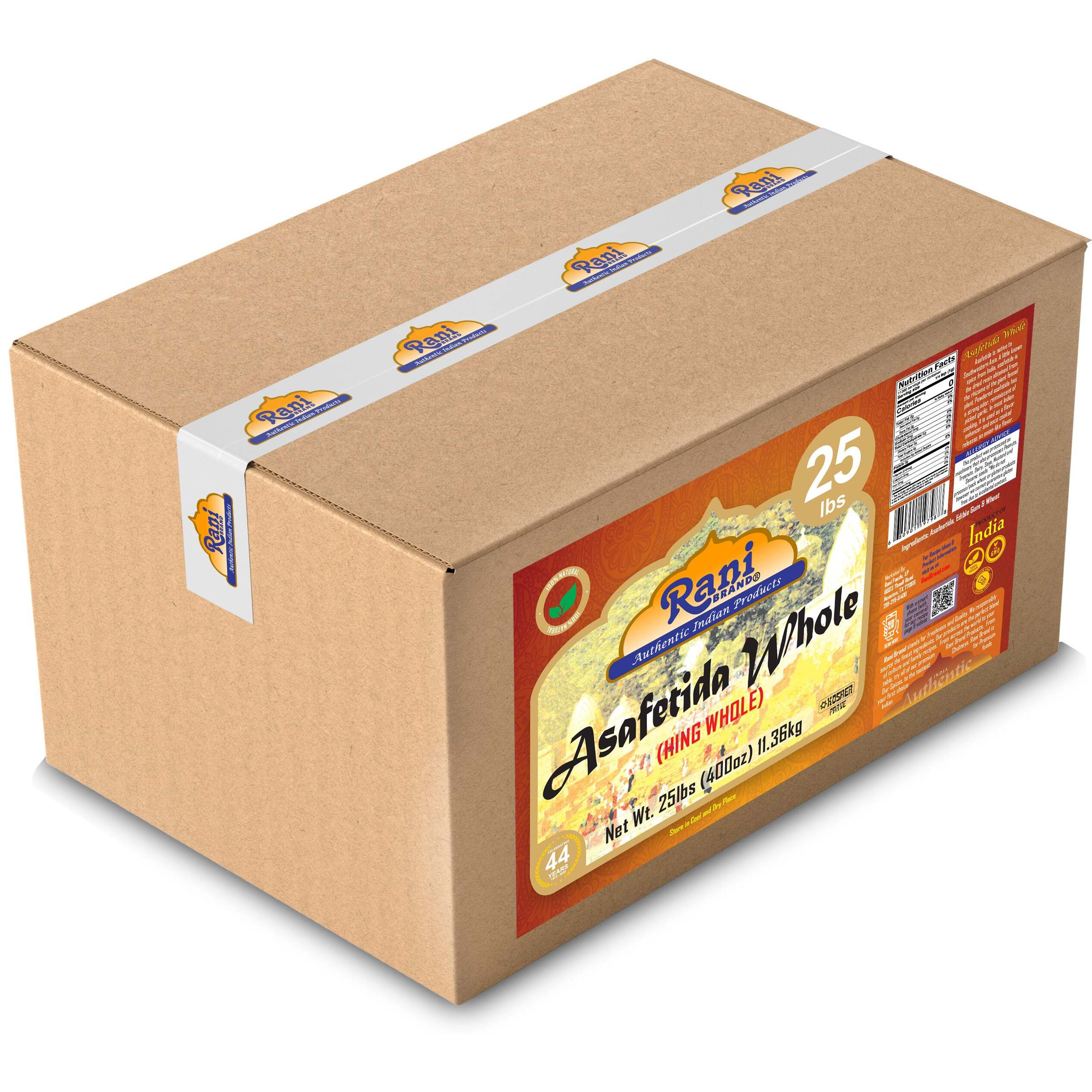 Rani Asafetida (Hing) Whole 400oz (25lbs) 11.36kg Bulk Box ~ All Natural, Salt Free, Vegan, NON-GMO, Kosher, Asafoetida Indian Spice, Best for Onion Garlic Substitute