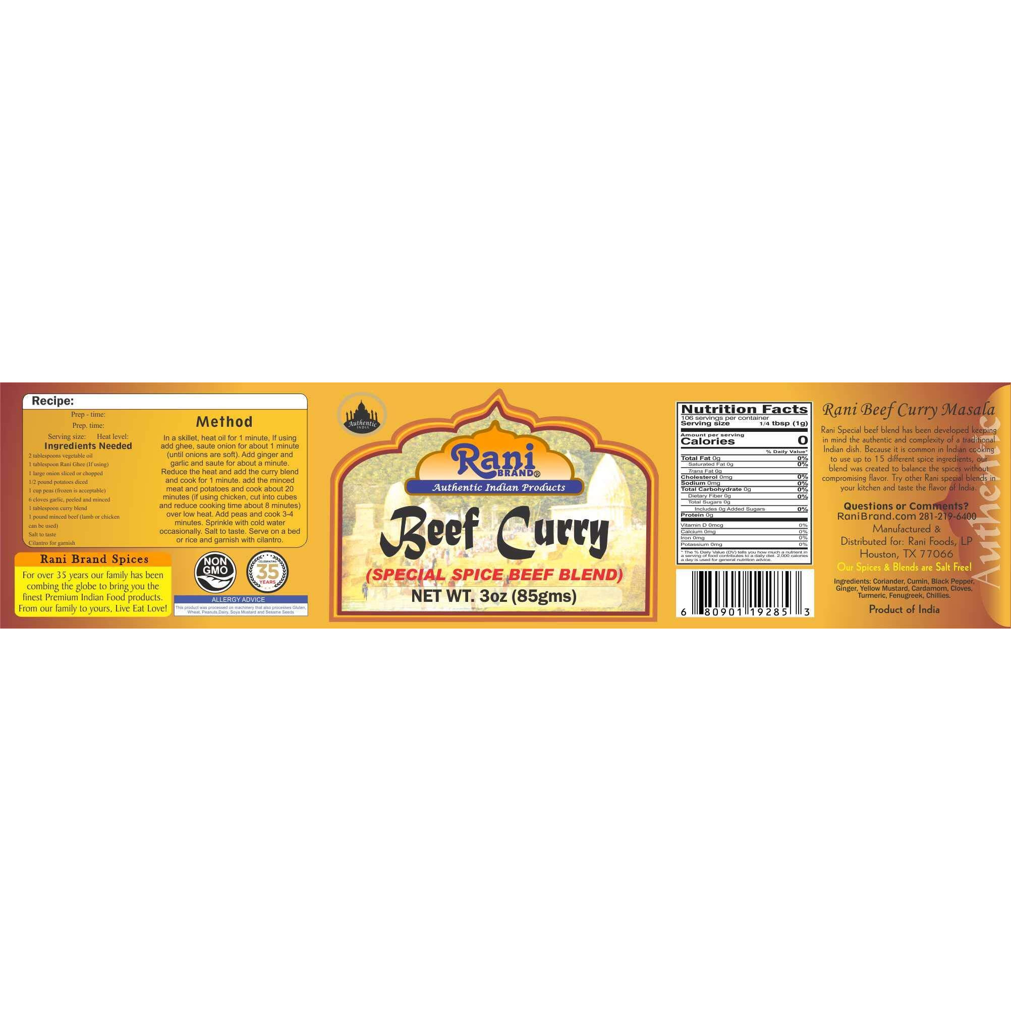 Rani Beef Curry Masala Indian 10-Spice Blend 3oz (85g) PET Jar ~ All Natural, Vegan, No Colors, Gluten Friendly, NON-GMO, Indian Origin