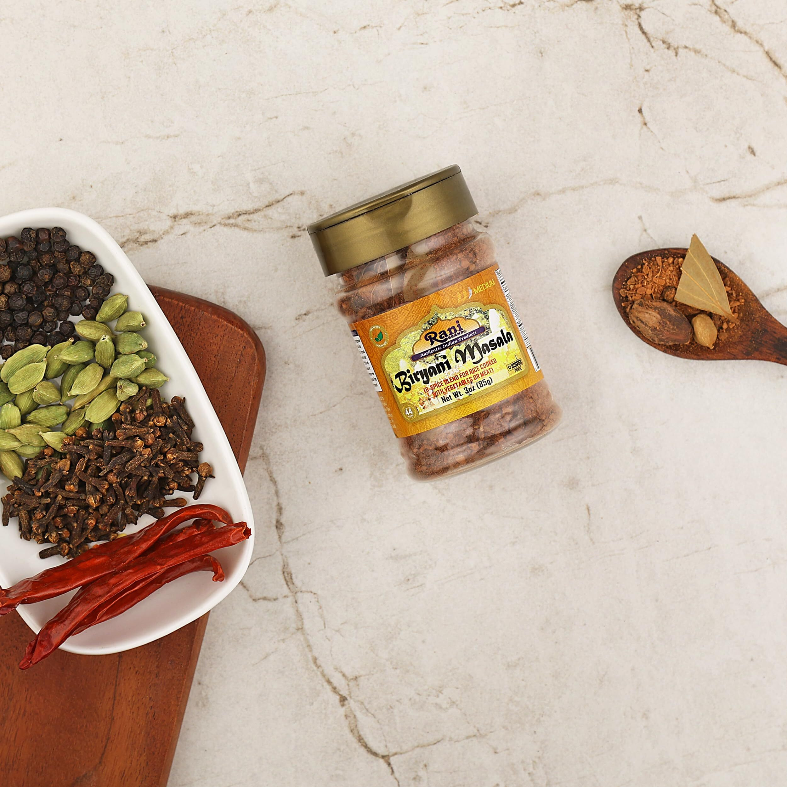 Rani Biryani Masala Curry (7-Spice Blend for Indian Rice Dishes, Pullao/Pilau) 3oz (85g) PET Jar ~ All Natural, Vegan, No Colors, Gluten Friendly, NON-GMO, Kosher, Indian Origin