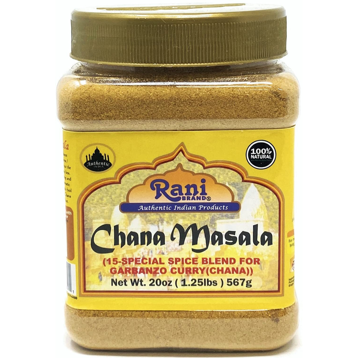 Rani Chana Masala (Garbanzo Curry 15-Spice Blend) 20oz (1.25lbs) 567g PET Jar ~ All Natural, Vegan, No Colors, Gluten Friendly, NON-GMO, Indian Origin