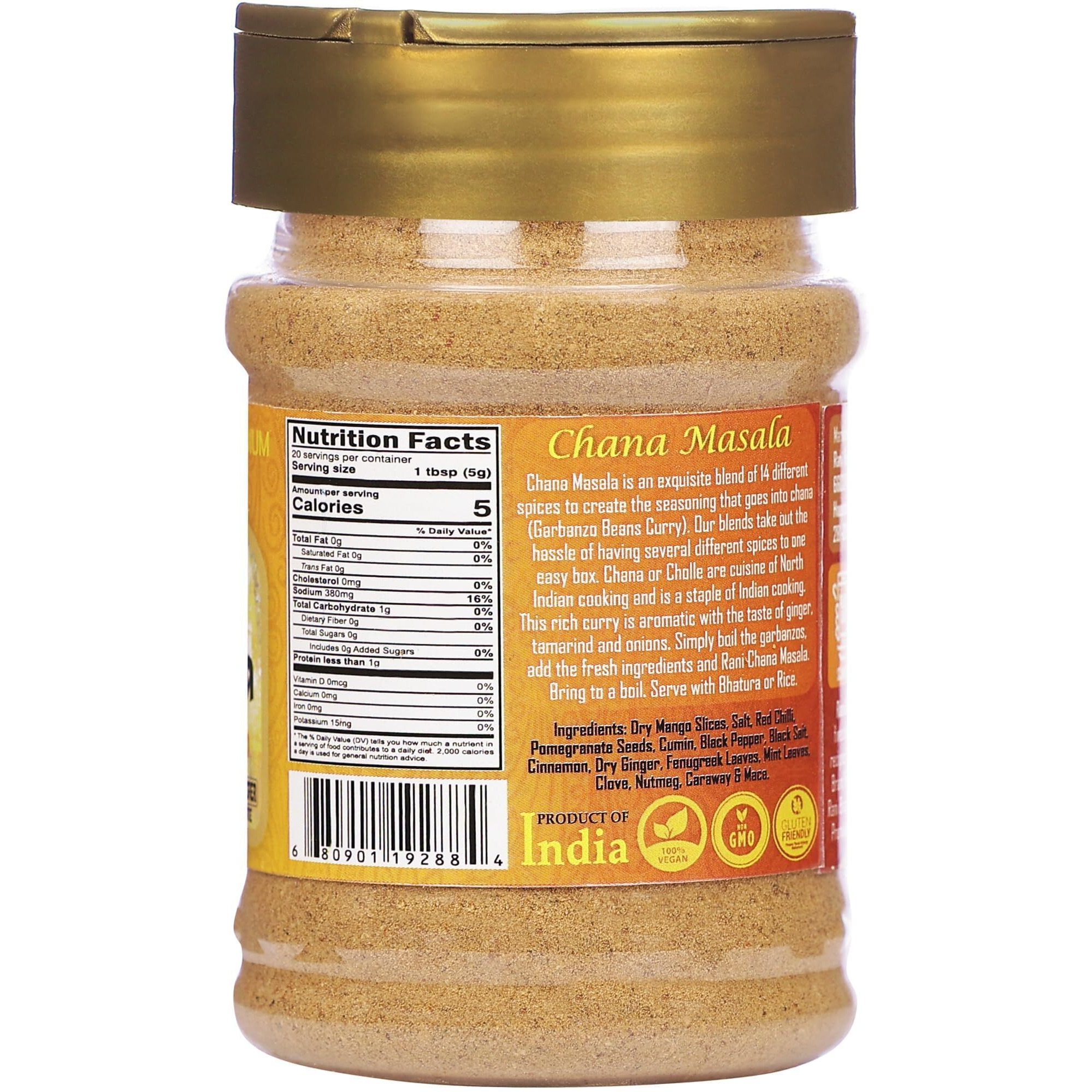 Rani Chana Masala (Garbanzo Curry 15-Spice Blend) 3.5oz (100g) PET Jar, Pack of 12 ~ All Natural, Vegan, No Colors, Gluten Friendly, NON-GMO, Kosher, Indian Origin