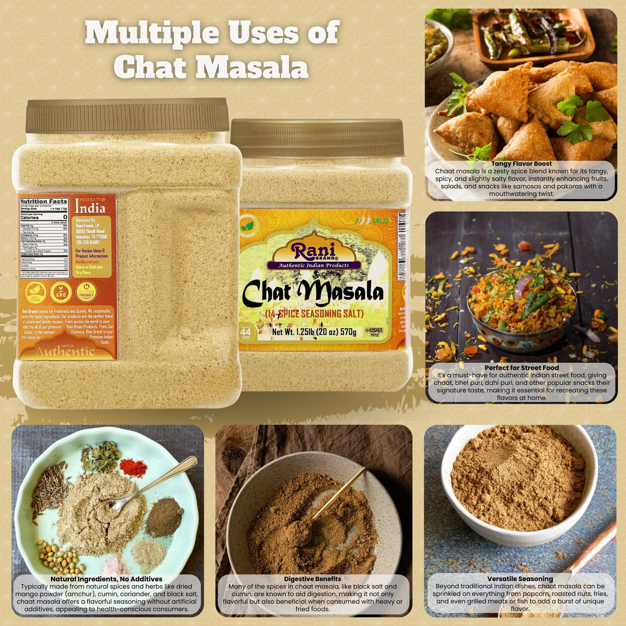Rani Chat Masala (14 Spice Seasoning Salt) Tangy Indian Seasoning 20oz (1.25lb) 570g PET Jar ~ All Natural, No MSG, Vegan, No Colors, Gluten Friendly, NON-GMO, Kosher, Indian Origin