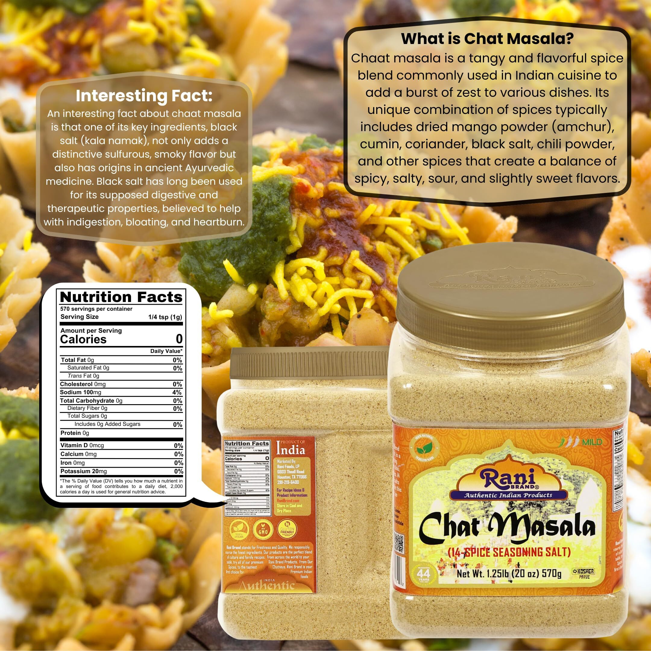 Rani Chat Masala (14 Spice Seasoning Salt) Tangy Indian Seasoning 20oz (1.25lb) 570g PET Jar ~ All Natural, No MSG, Vegan, No Colors, Gluten Friendly, NON-GMO, Kosher, Indian Origin