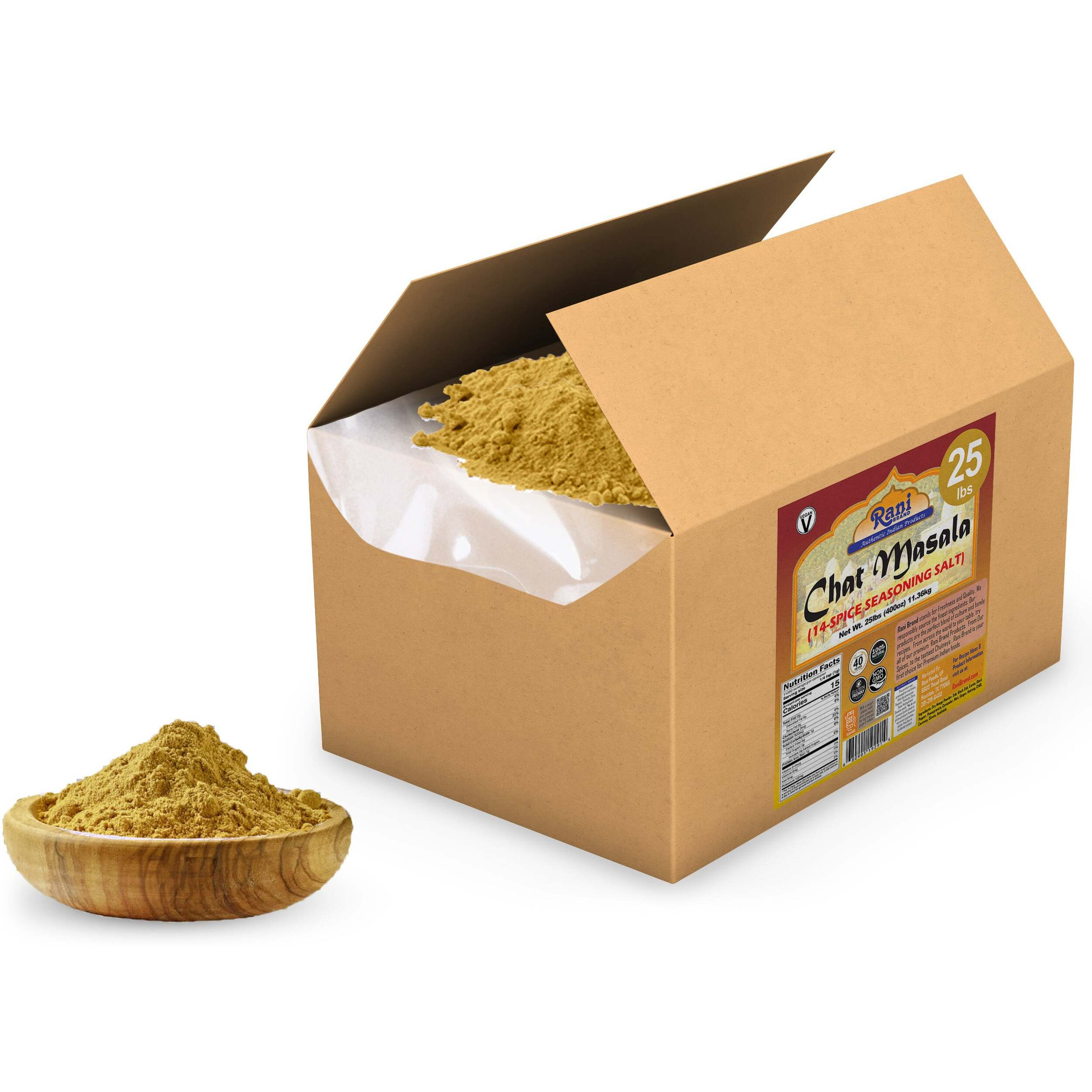 Rani Chat Masala (14 Spice Seasoning Salt) Tangy Indian Seasoning 400oz (25lbs) 11.36kg Bulk Box ~ All Natural, No MSG, Vegan, No Colors, Gluten Friendly, NON-GMO, Indian Origin
