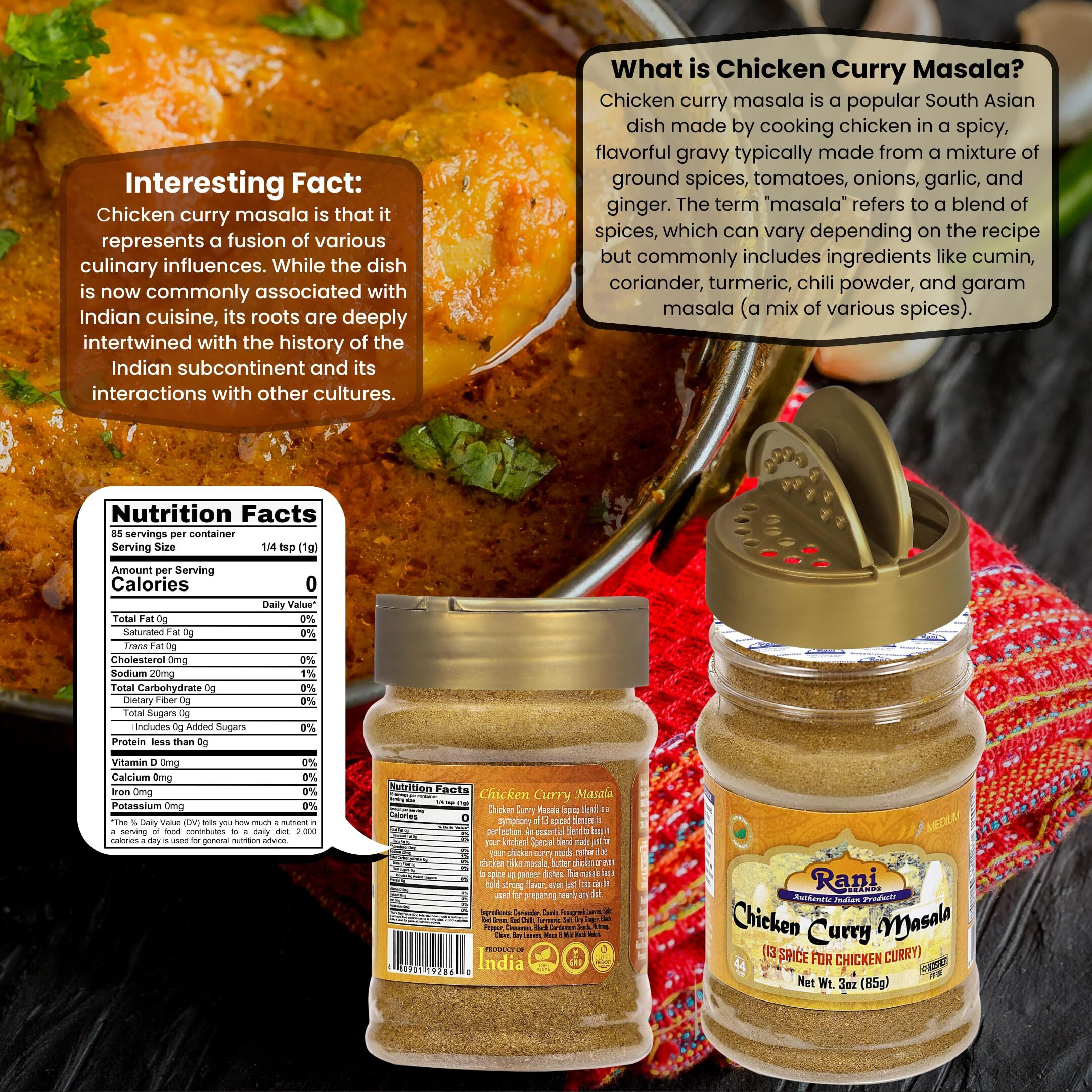 Rani Chicken Curry Masala Indian 13-Spice Blend 3oz (85g) PET Jar ~ All Natural, Vegan, No Colors, Gluten Friendly, NON-GMO, Kosher, Indian Origin