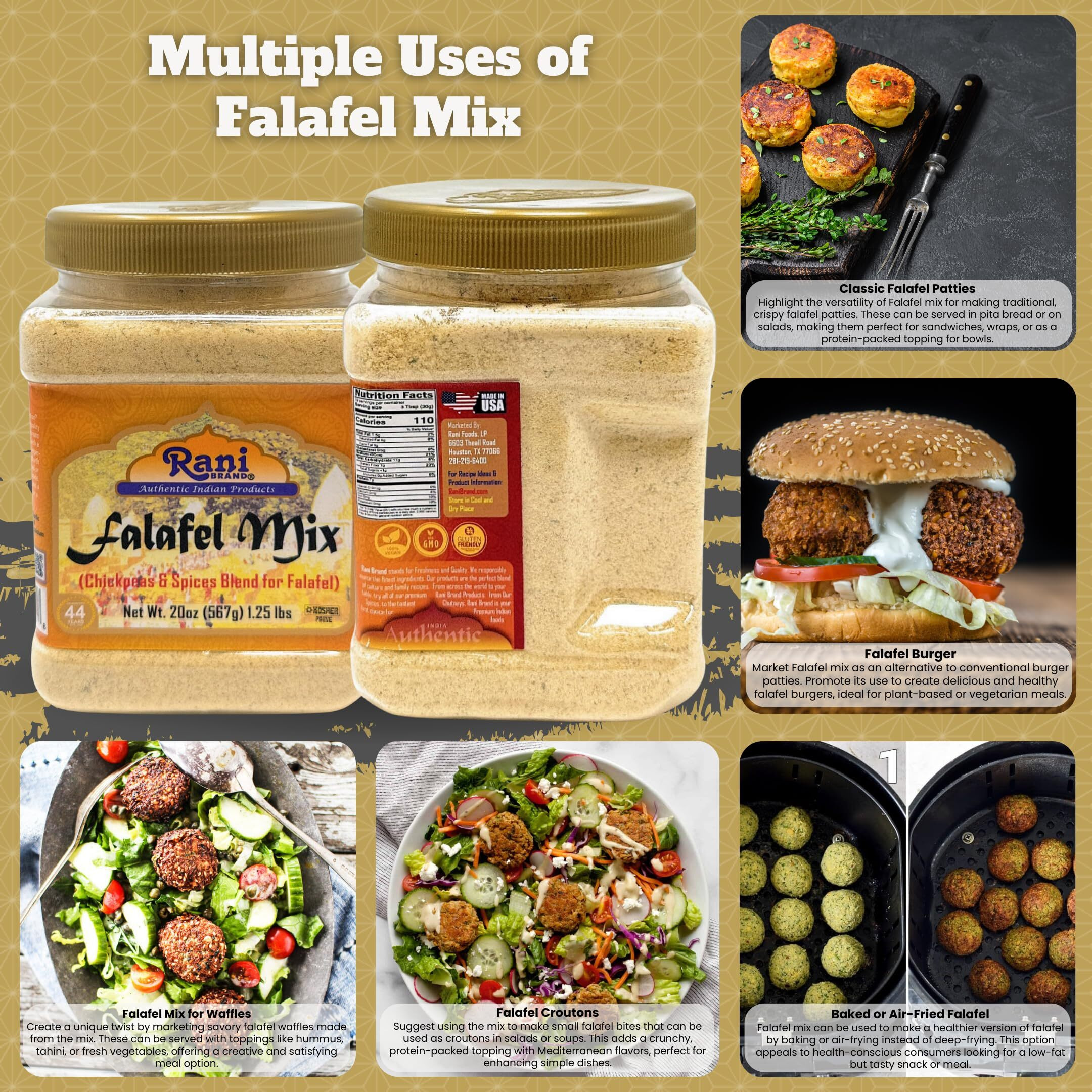 Rani Falafel Mix (Chickpeas & Spices Blend for Falafel) 20oz (1.25lbs) 567g PET Jar ~ Gluten Friendly, NON-GMO, Kosher, Product of USA