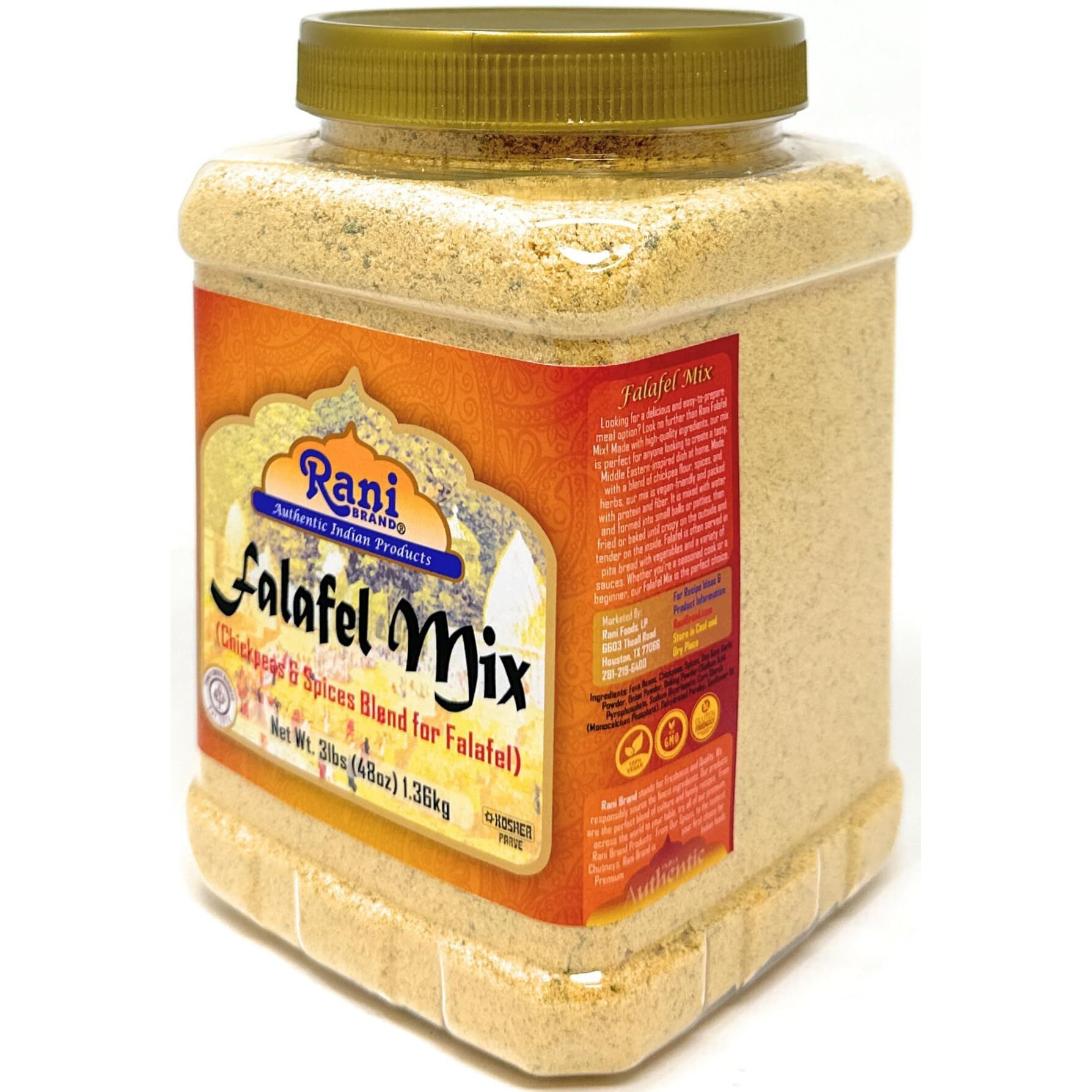 Rani Falafel Mix (Chickpeas & Spices Blend for Falafel) 48oz (3lbs) 1.36kg PET Jar ~ Gluten Friendly, NON-GMO, Kosher, Product of USA