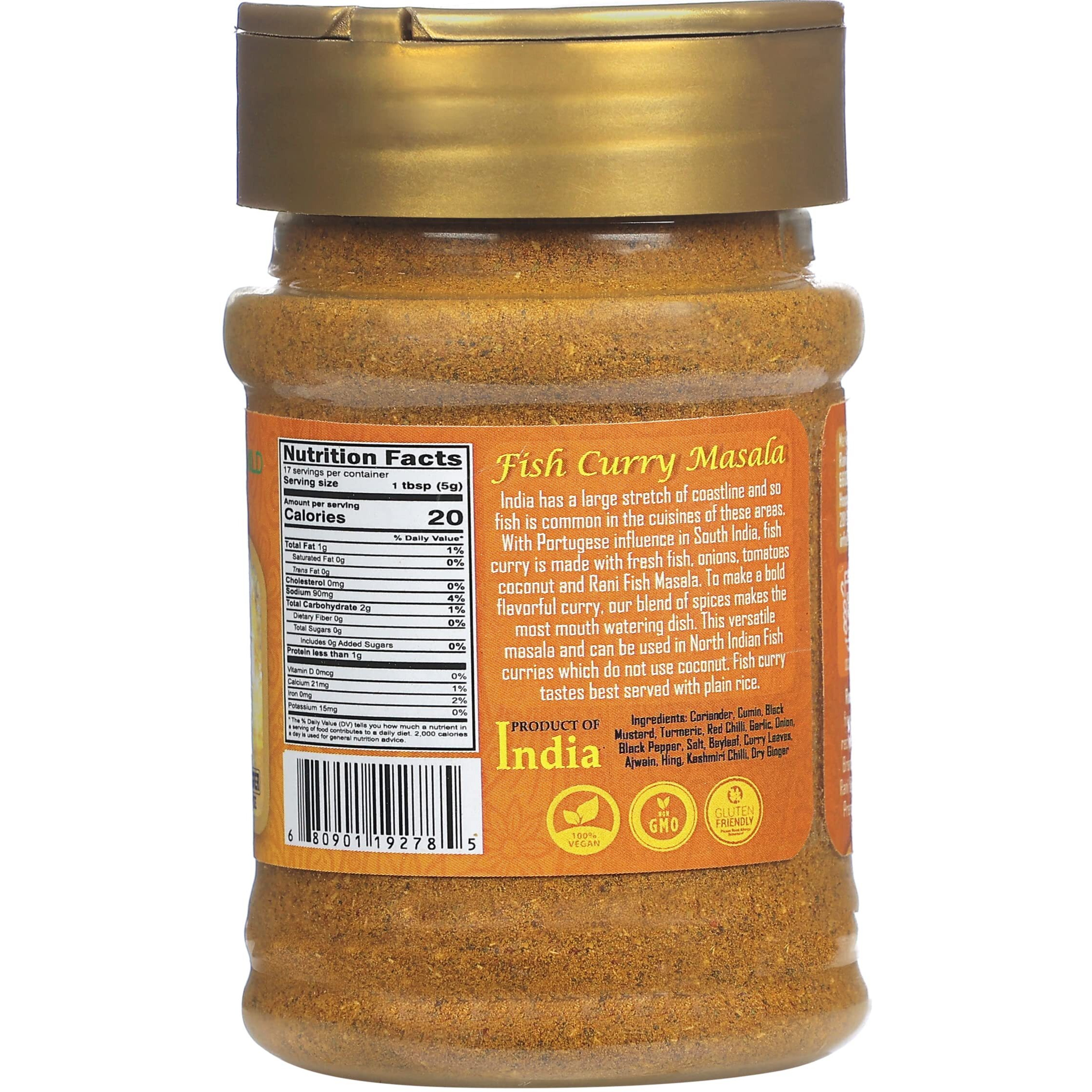 Rani Fish Curry Masala (14-Spice Curry Blend for Fish) 3oz (85g) PET Jar, Shaker Top ~ All Natural, Vegan, Gluten Friendly, NON-GMO, Indian Origin