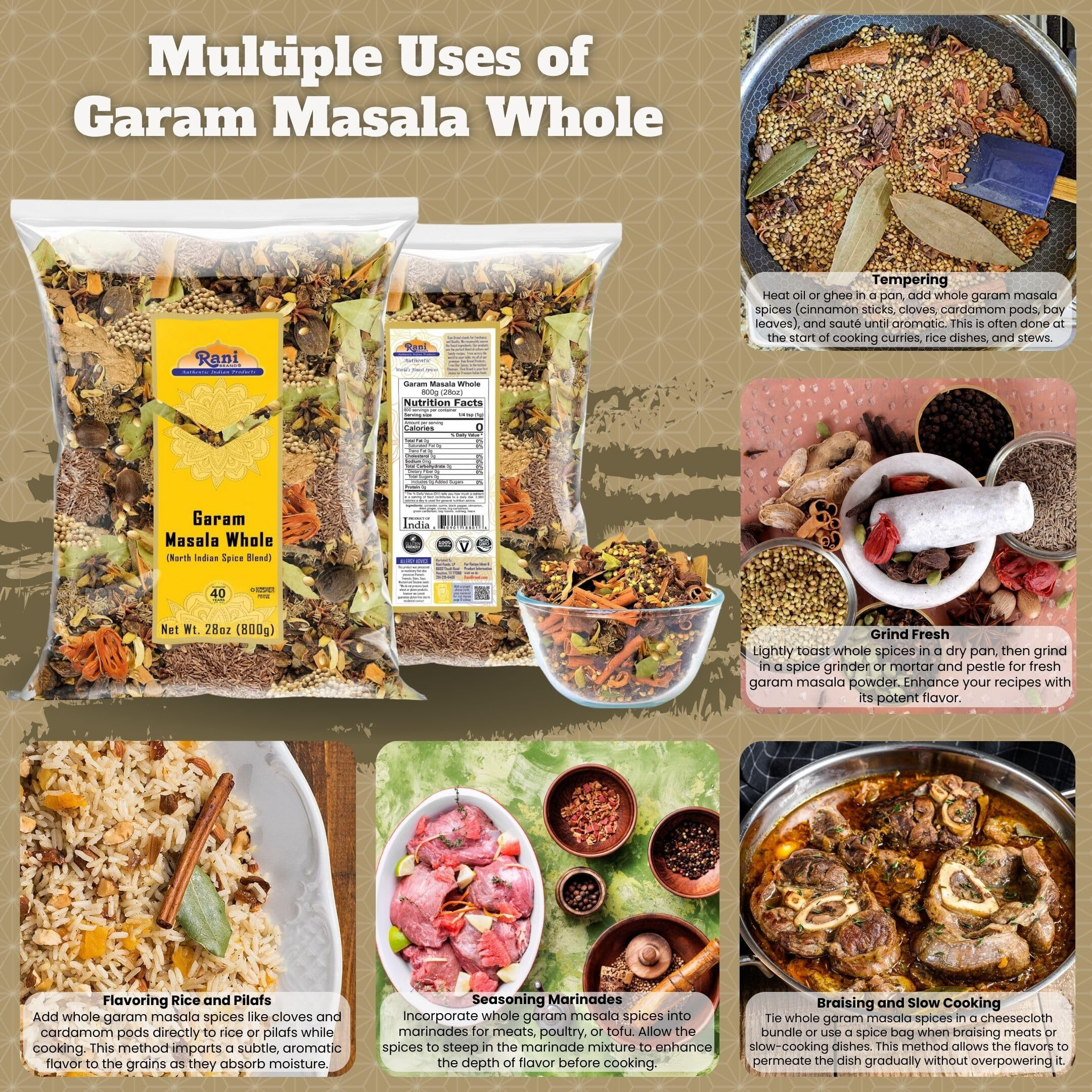 Rani Garam Masala Indian 11 Whole Spices Blend 28oz (800g) ~ All Natural, Salt-Free, Vegan, No Colors, Gluten Friendly, NON-GMO, Kosher, Indian Origin