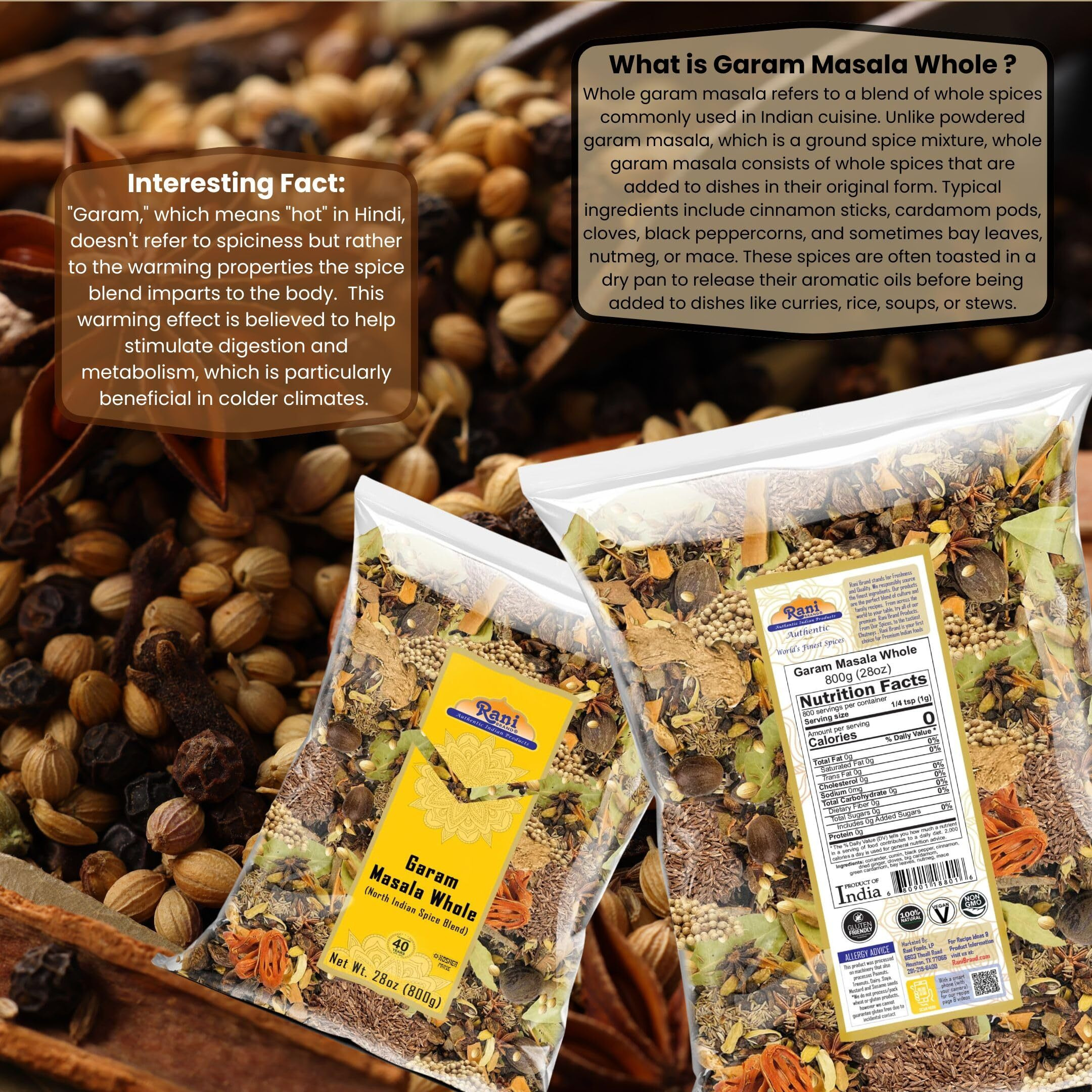 Rani Garam Masala Indian 11 Whole Spices Blend 28oz (800g) ~ All Natural, Salt-Free, Vegan, No Colors, Gluten Friendly, NON-GMO, Kosher, Indian Origin