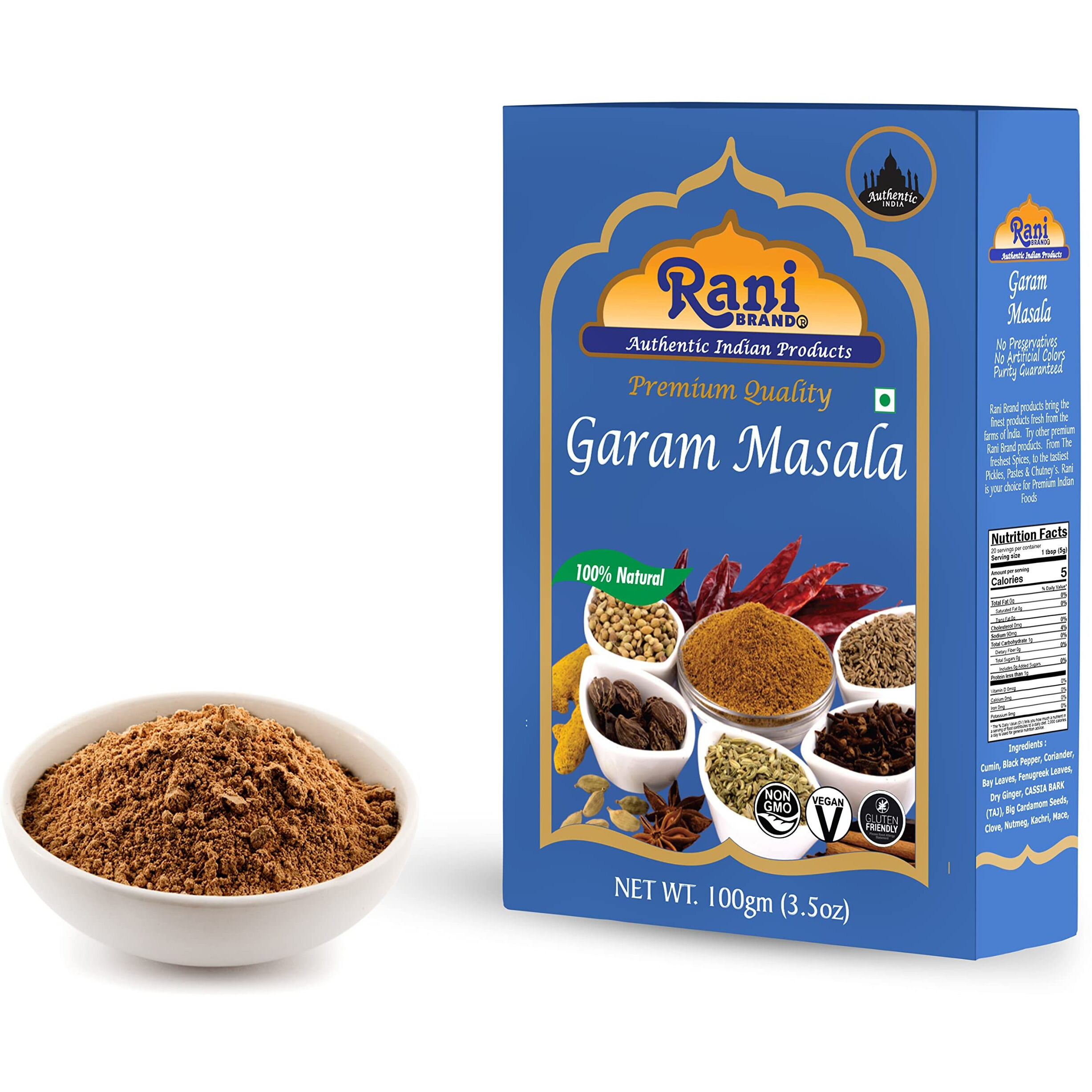 Rani Garam Masala Indian 11-Spice Blend 3.5oz (100g) Box Spice ~ All Natural, Salt-Free, Vegan, No Colors, Gluten Friendly, NON-GMO, Indian Origin