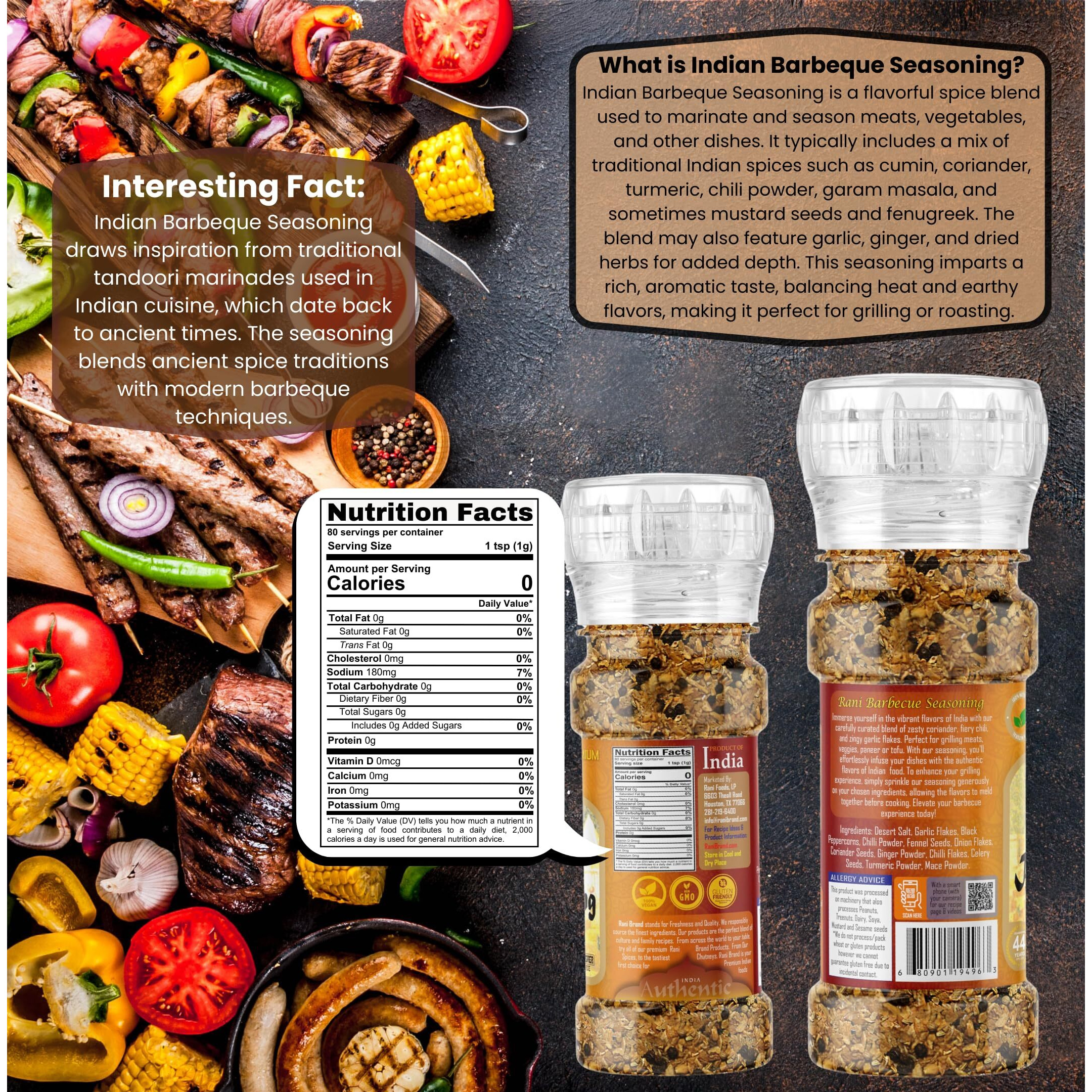Rani Indian Barbeque Seasoning (11-Spice Blend) 2.5oz (70g) Grinder Bottle ~ All Natural, Salt-Free, Vegan, No Colors, Gluten Friendly, NON-GMO, Kohser, Indian Origin