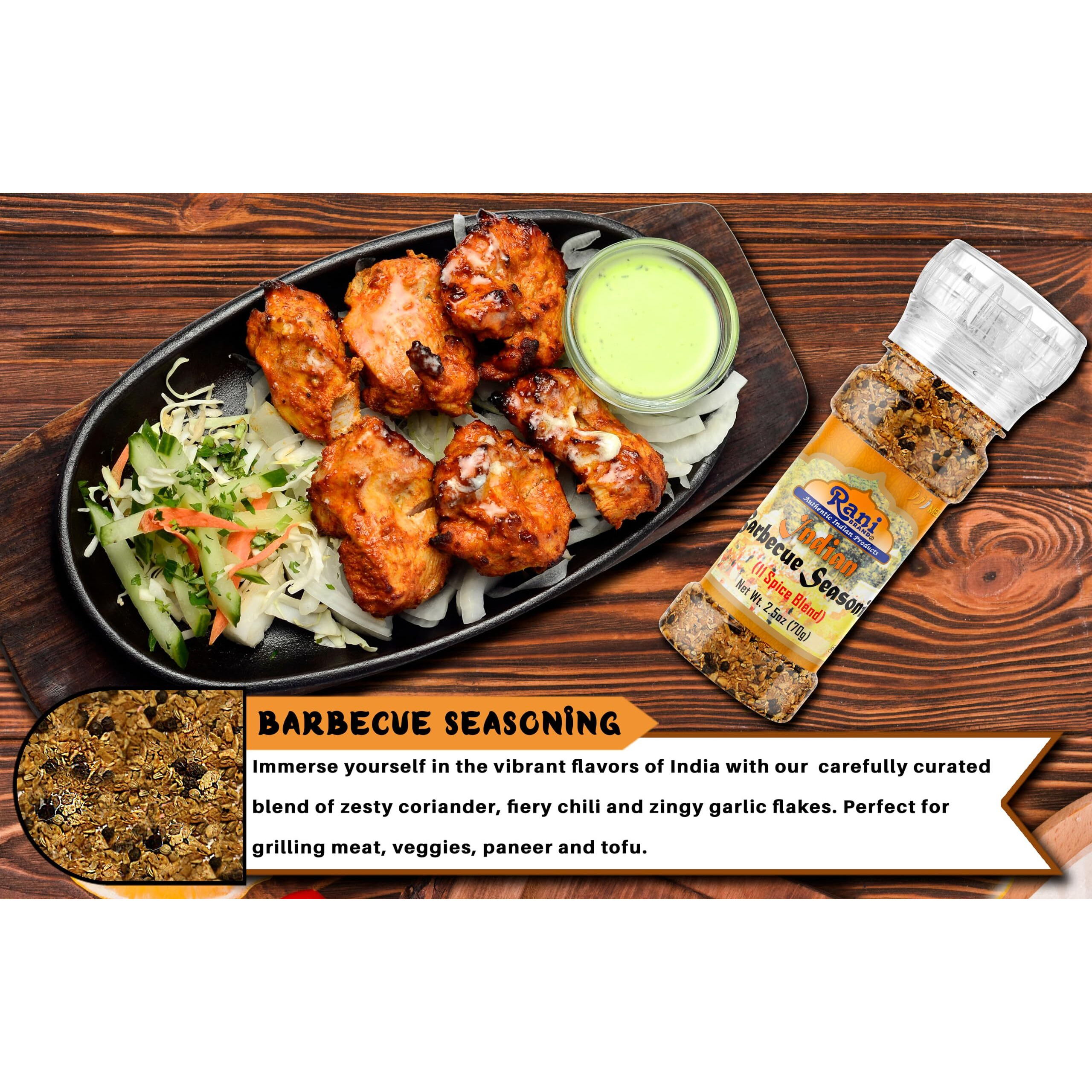 Rani Indian Barbeque Seasoning (11-Spice Blend) 2.5oz (70g) Grinder Bottle ~ All Natural, Salt-Free, Vegan, No Colors, Gluten Friendly, NON-GMO, Kohser, Indian Origin
