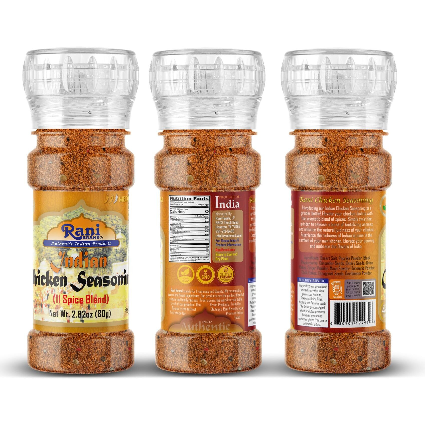 Rani Indian Chicken Seasoning (11-Spice Blend) 2.82oz (80g) Grinder Bottle ~ All Natural, Salt-Free, Vegan, No Colors, Gluten Friendly, NON-GMO, Kohser, Indian Origin