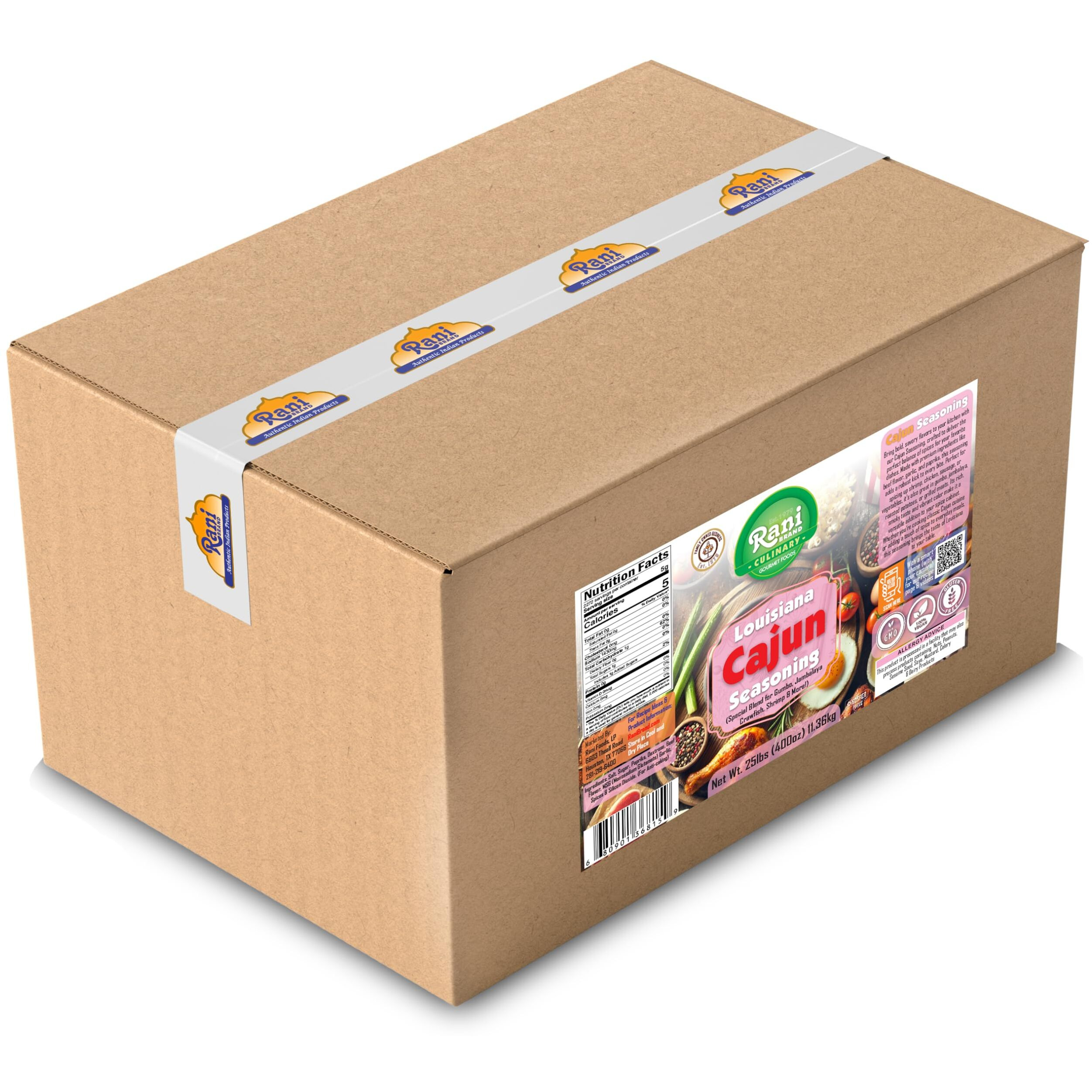 Rani Louisiana Cajun Seasoning (Special Blend for Gumbo, Jambalaya Crawfish, Shrimp) 400oz (25lbs) 11.36kg Bulk Box ~ All Natural, Gluten Friendly, NON-GMO, Kosher, Vegan, Indian Origin