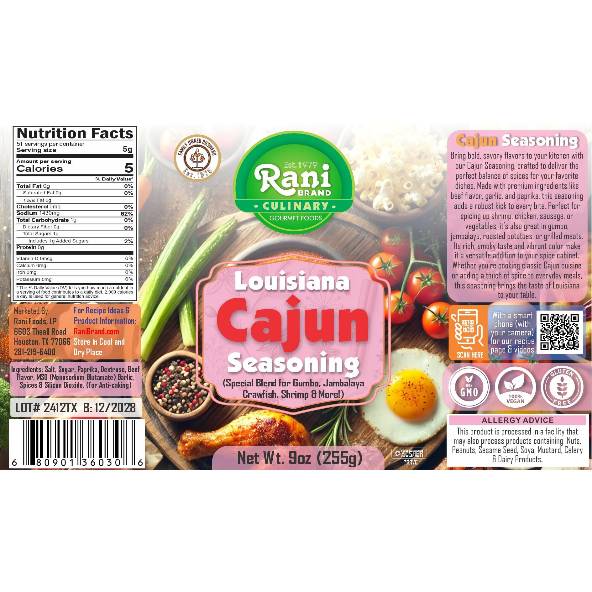 Rani Louisiana Cajun Seasoning (Special Blend for Soup or Gravies) 9oz (255g) PET Jar ~ All Natural, Gluten Friendly, NON-GMO, Kosher, Vegan, Indian Origin