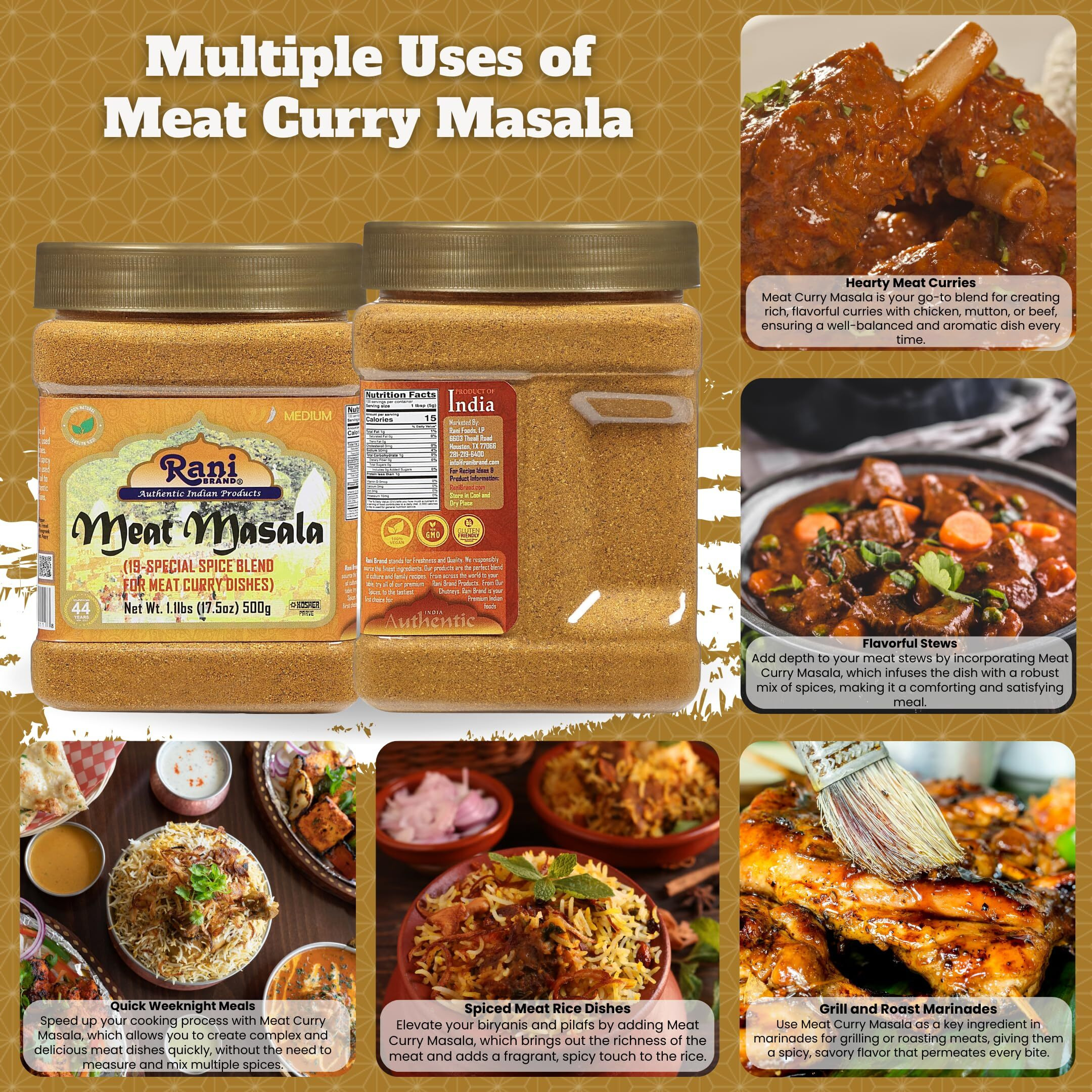 Rani Meat Curry Masala 21-Spice Blend 17.5oz (1.1lbs) 500g PET Jar ~ All Natural, Vegan, No Colors, Gluten Friendly, NON-GMO, Kosher, Indian Origin