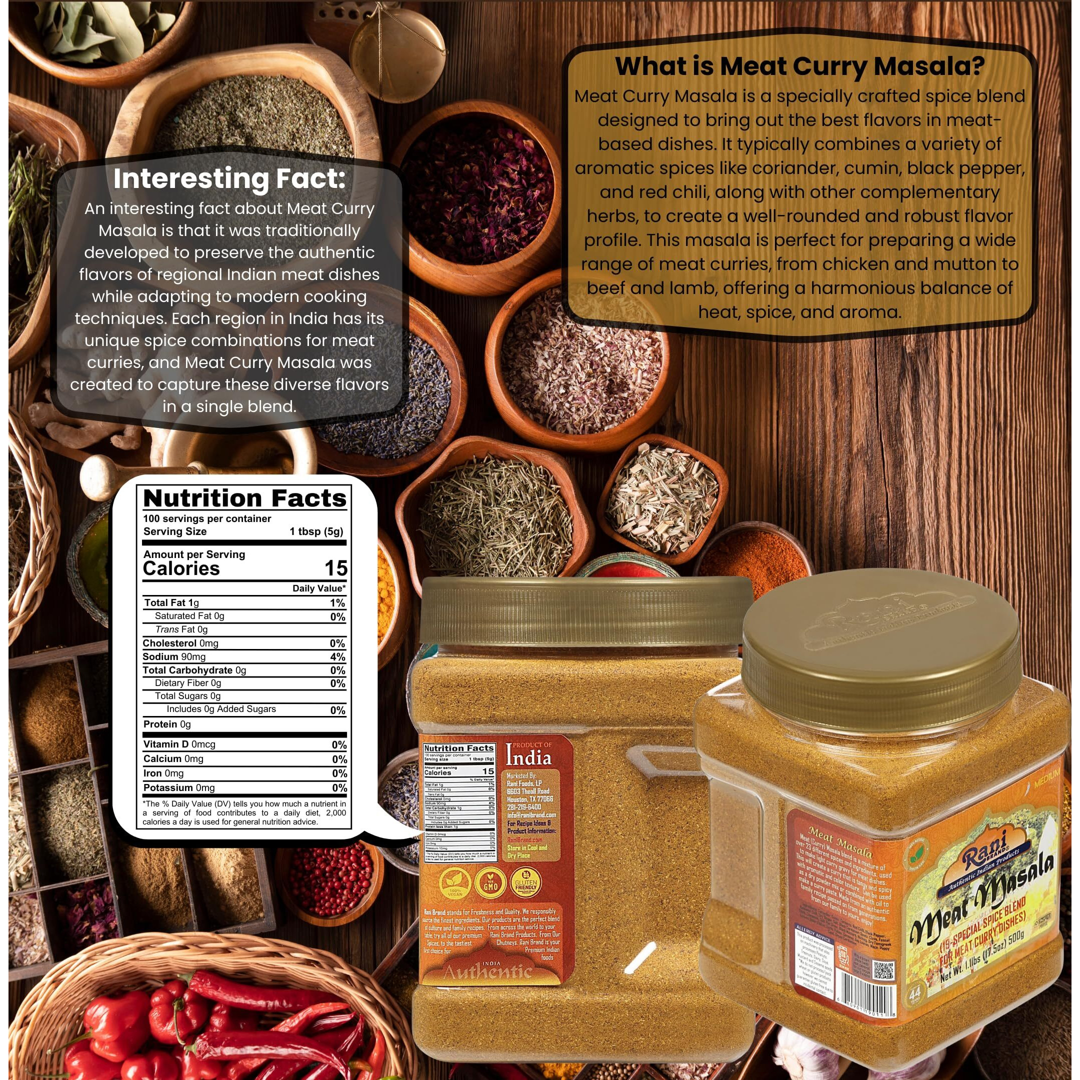 Rani Meat Curry Masala 21-Spice Blend 17.5oz (1.1lbs) 500g PET Jar ~ All Natural, Vegan, No Colors, Gluten Friendly, NON-GMO, Kosher, Indian Origin