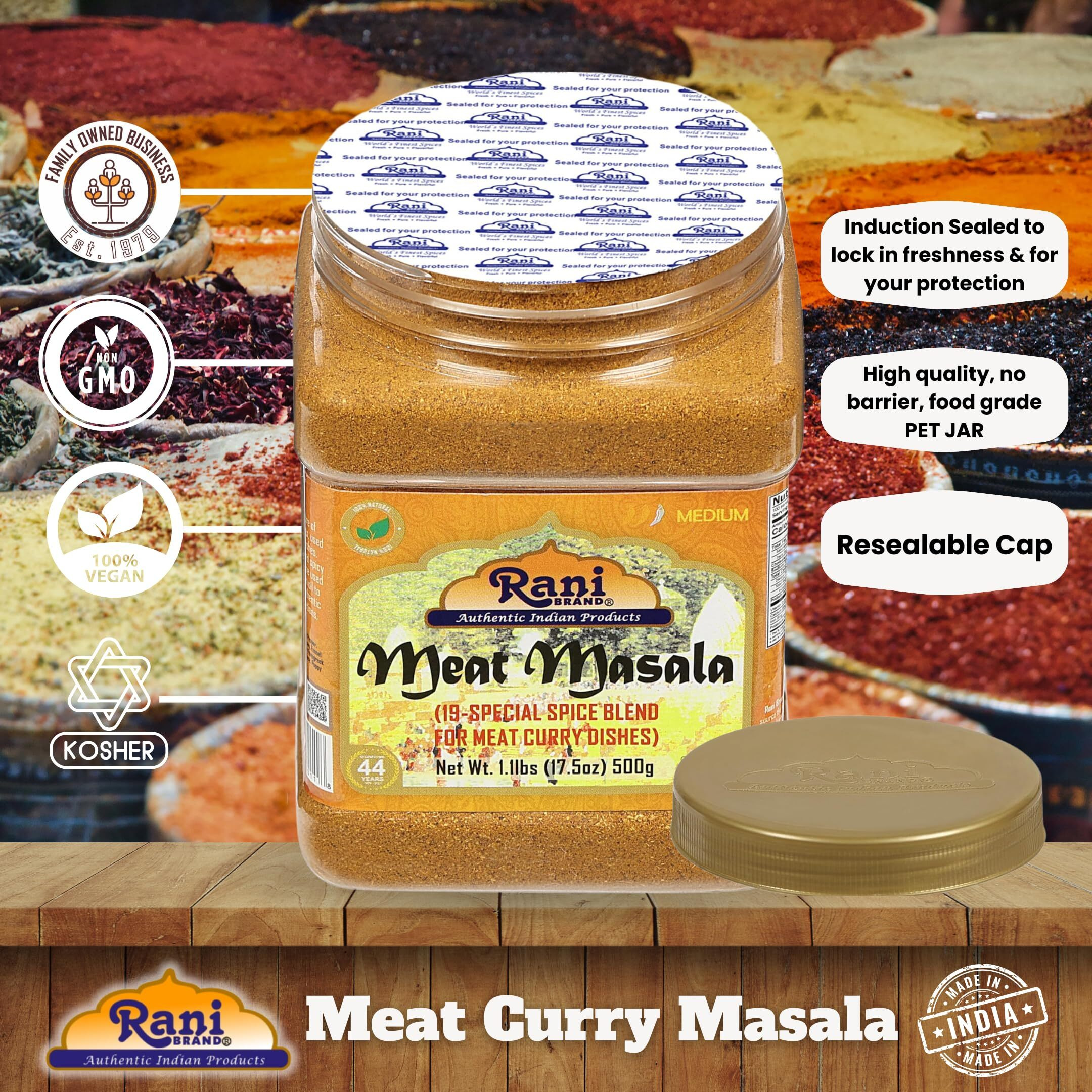 Rani Meat Curry Masala 21-Spice Blend 17.5oz (1.1lbs) 500g PET Jar ~ All Natural, Vegan, No Colors, Gluten Friendly, NON-GMO, Kosher, Indian Origin