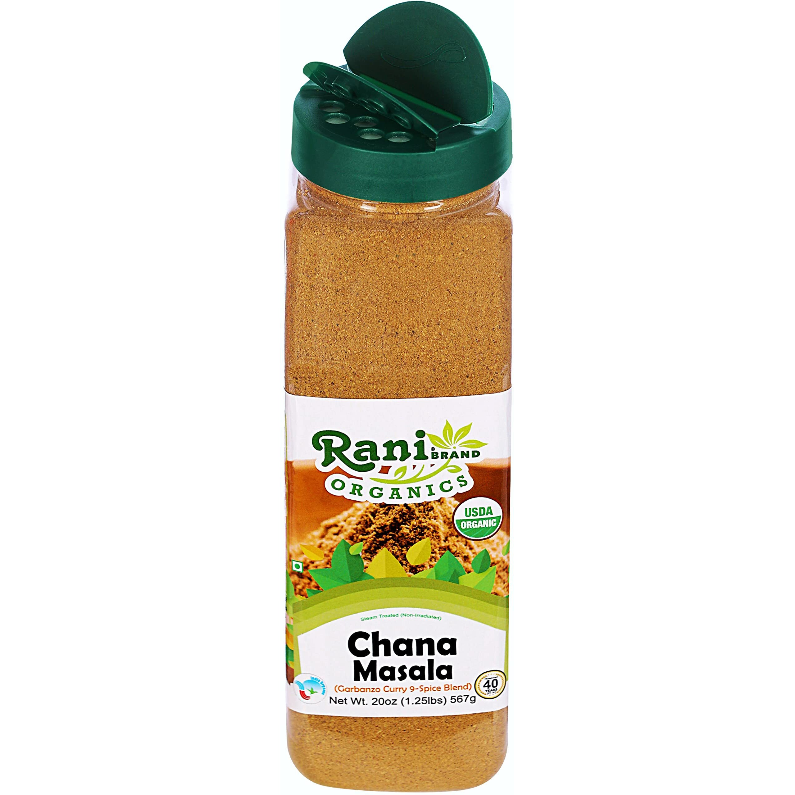 Rani Organic Chana Masala (Garbanzo Curry 9-Spice Blend) 20oz (1.25lbs) 567g PET Jar ~ All Natural, Vegan, Gluten Friendly, NON-GMO, Indian Origin, USDA Certified Organic