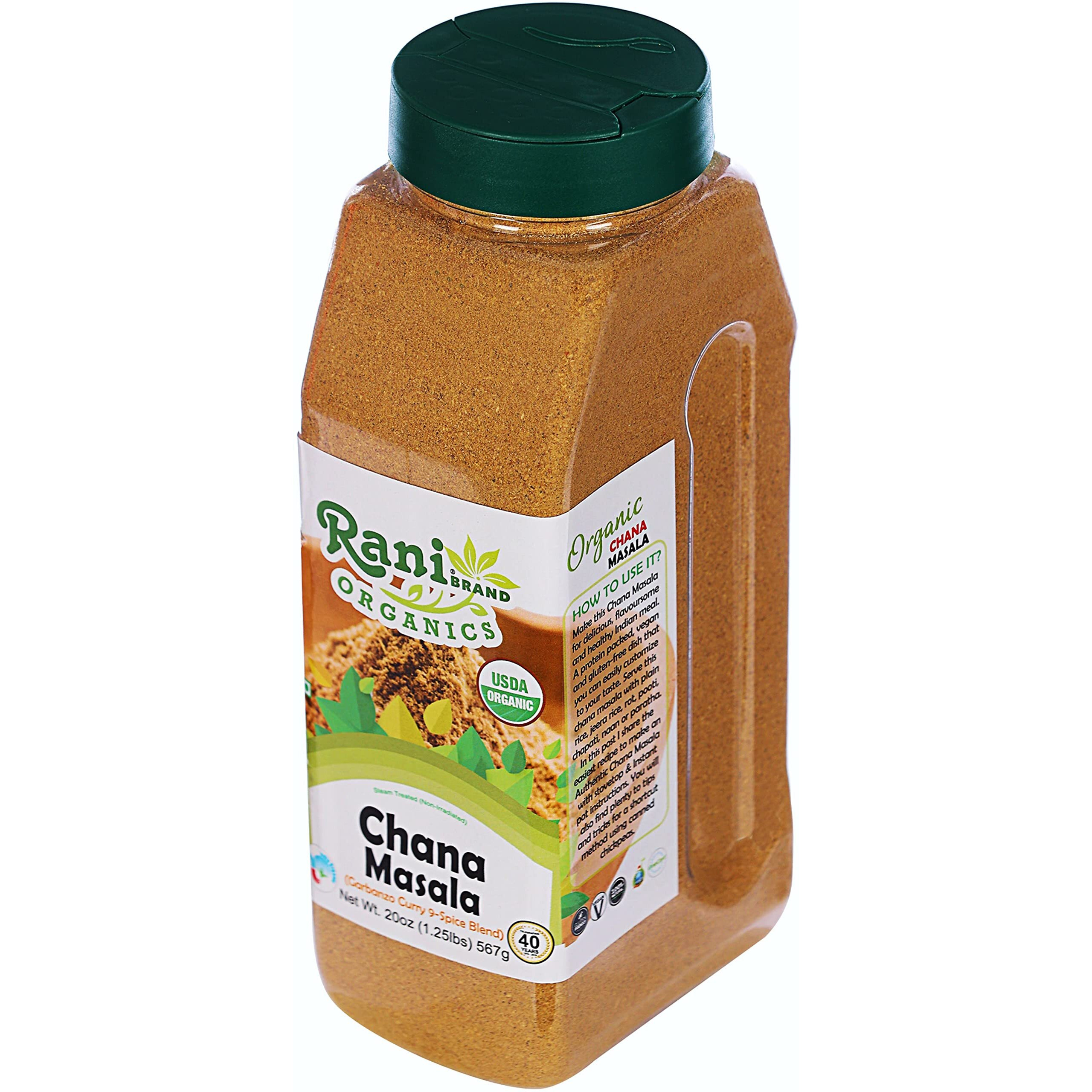 Rani Organic Chana Masala (Garbanzo Curry 9-Spice Blend) 20oz (1.25lbs) 567g PET Jar ~ All Natural, Vegan, Gluten Friendly, NON-GMO, Indian Origin, USDA Certified Organic