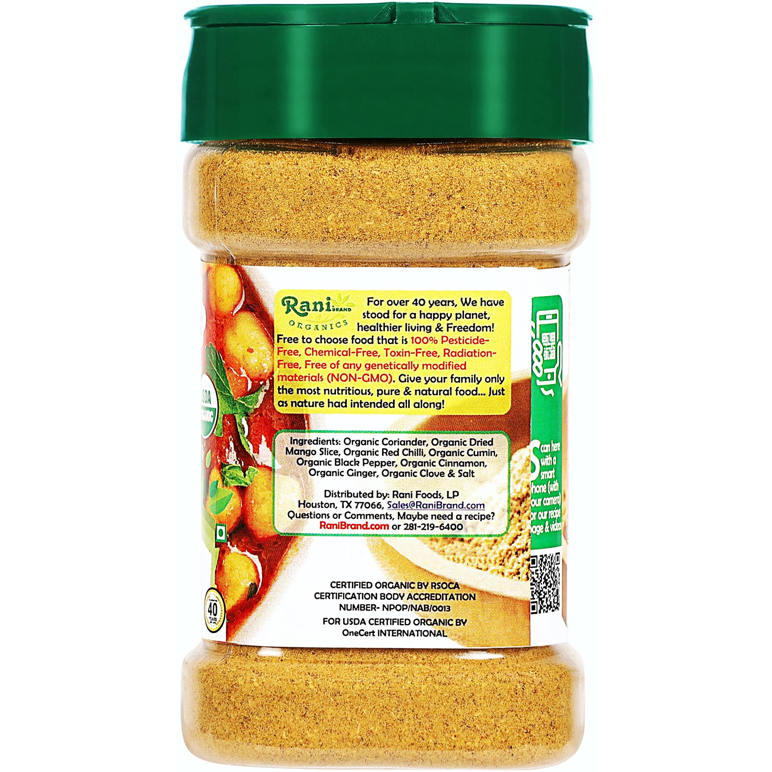 Rani Organic Chana Masala (Garbanzo Curry 9-Spice Blend) 3oz (85g) PET Jar ~ All Natural, Vegan, Gluten Friendly, NON-GMO, Indian Origin, USDA Certified Organic