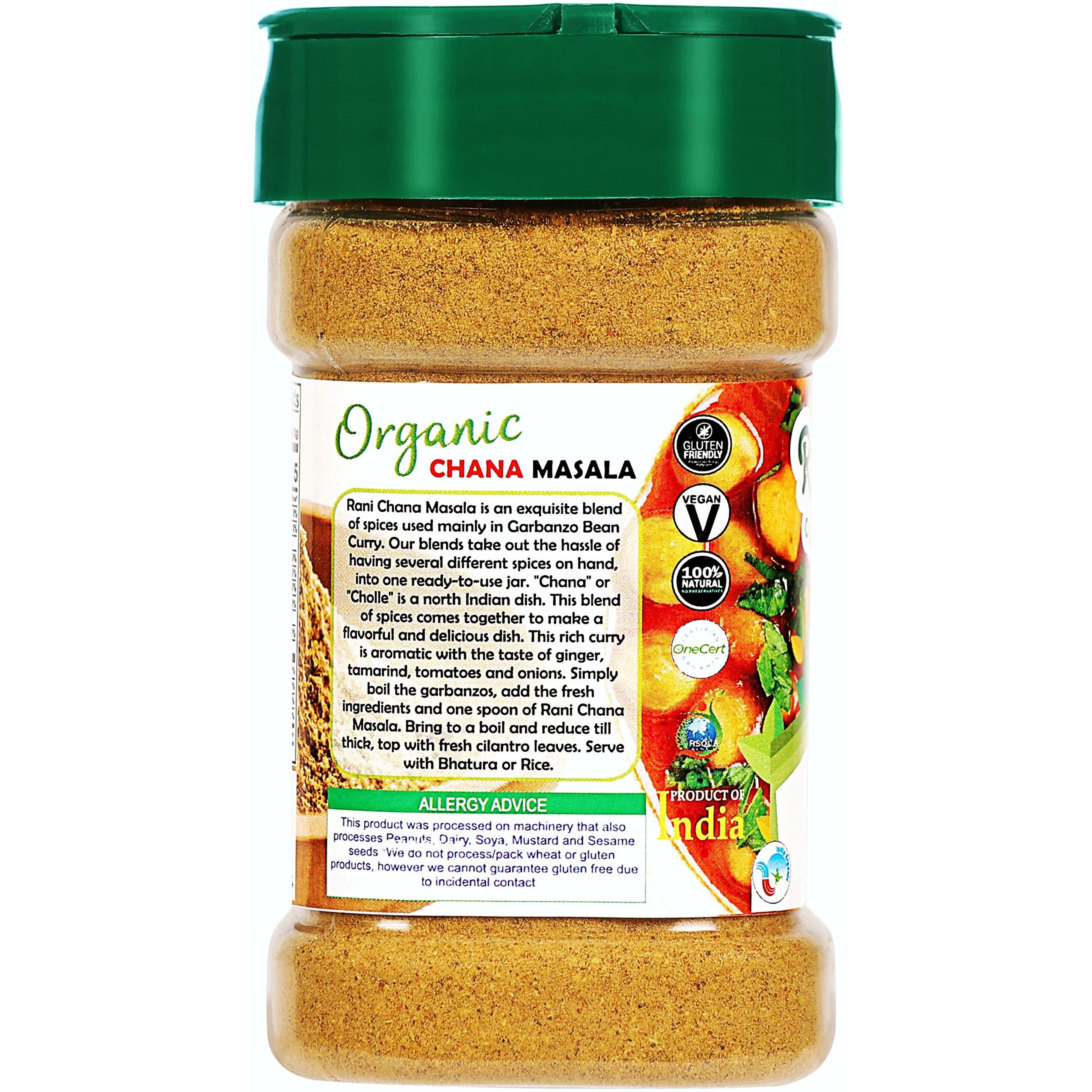 Rani Organic Chana Masala (Garbanzo Curry 9-Spice Blend) 3oz (85g) PET Jar ~ All Natural, Vegan, Gluten Friendly, NON-GMO, Indian Origin, USDA Certified Organic