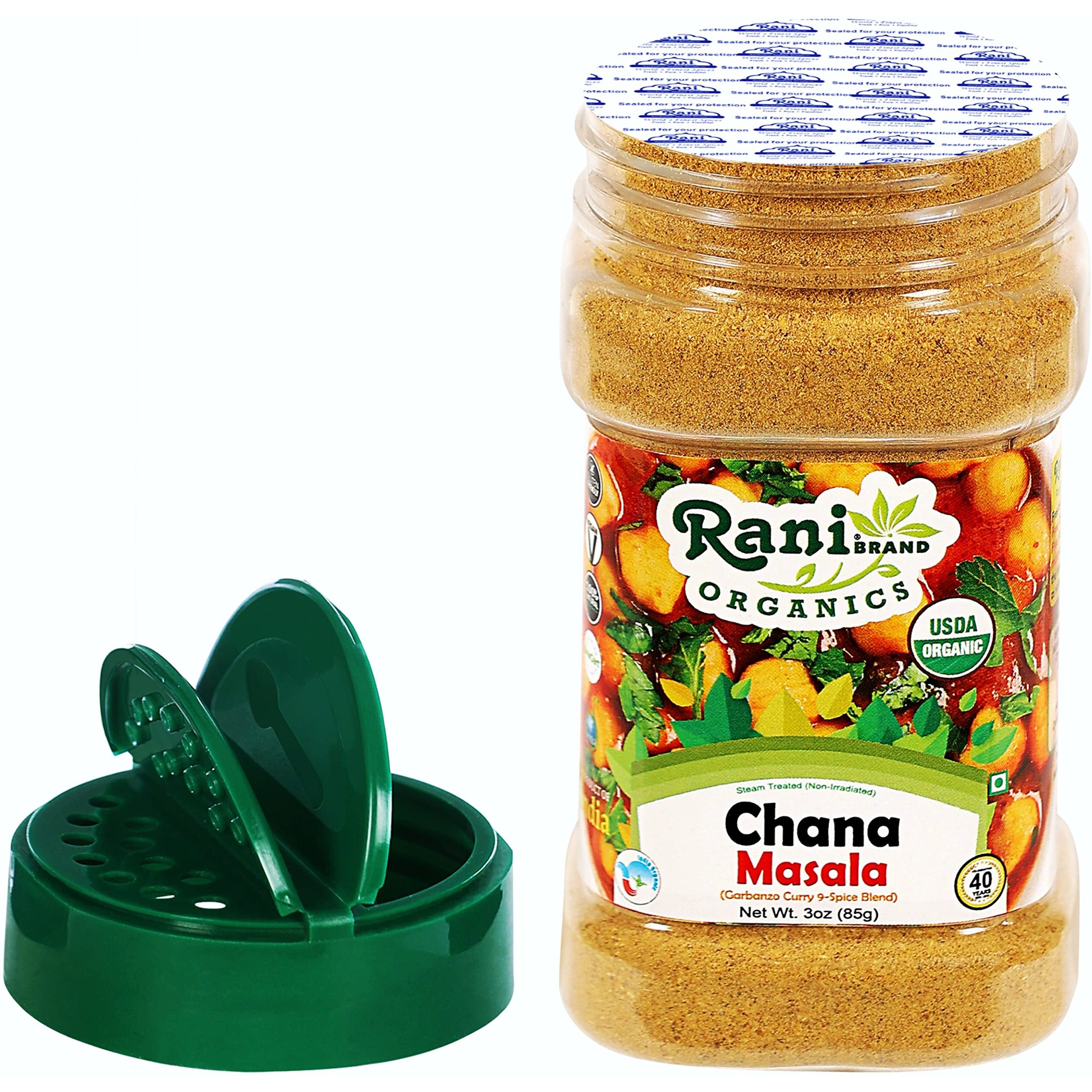 Rani Organic Chana Masala (Garbanzo Curry 9-Spice Blend) 3oz (85g) PET Jar ~ All Natural, Vegan, Gluten Friendly, NON-GMO, Indian Origin, USDA Certified Organic