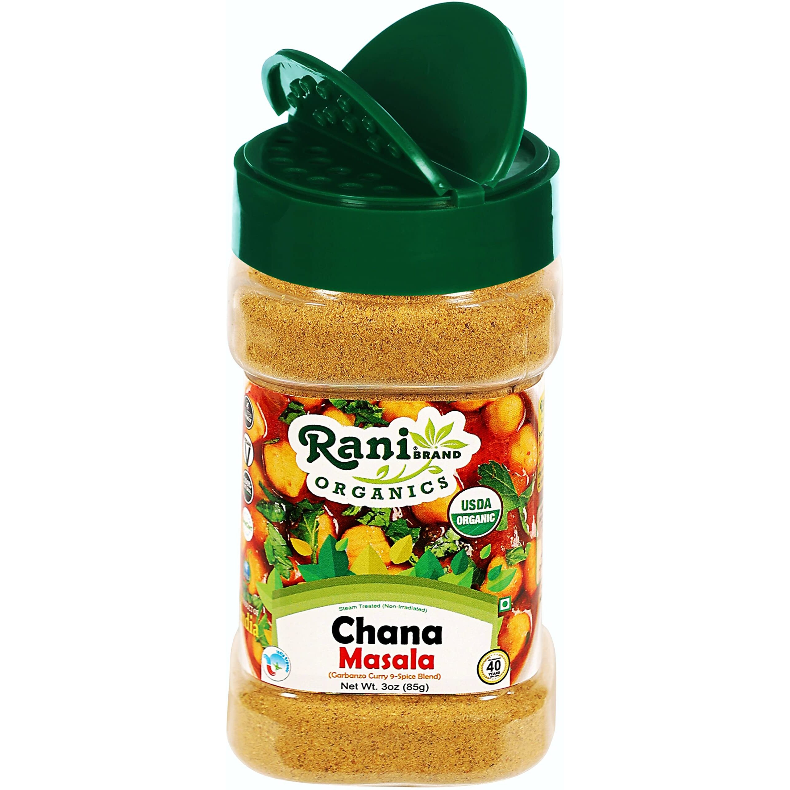 Rani Organic Chana Masala (Garbanzo Curry 9-Spice Blend) 3oz (85g) PET Jar ~ All Natural, Vegan, Gluten Friendly, NON-GMO, Indian Origin, USDA Certified Organic
