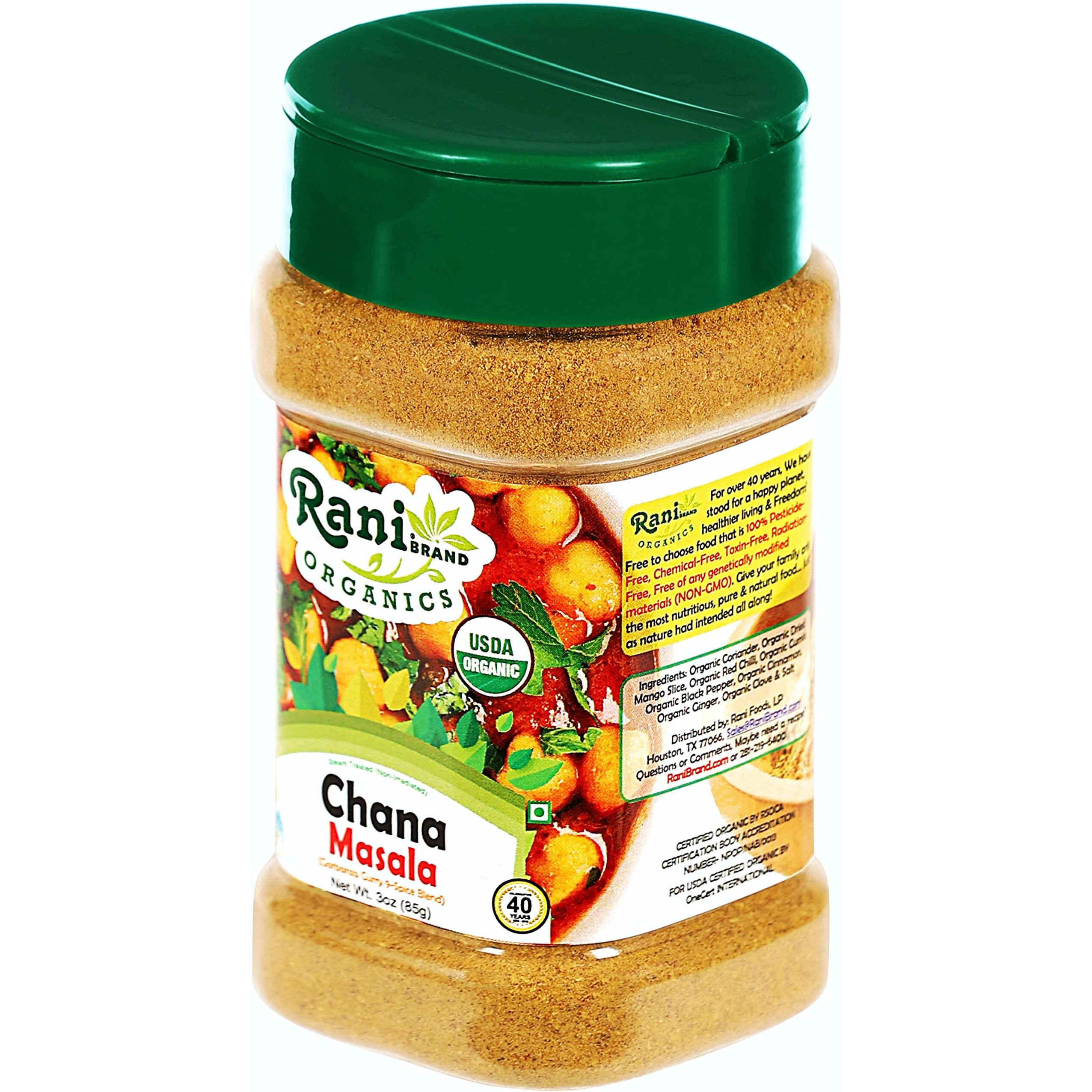 Rani Organic Chana Masala (Garbanzo Curry 9-Spice Blend) 3oz (85g) PET Jar ~ All Natural, Vegan, Gluten Friendly, NON-GMO, Indian Origin, USDA Certified Organic