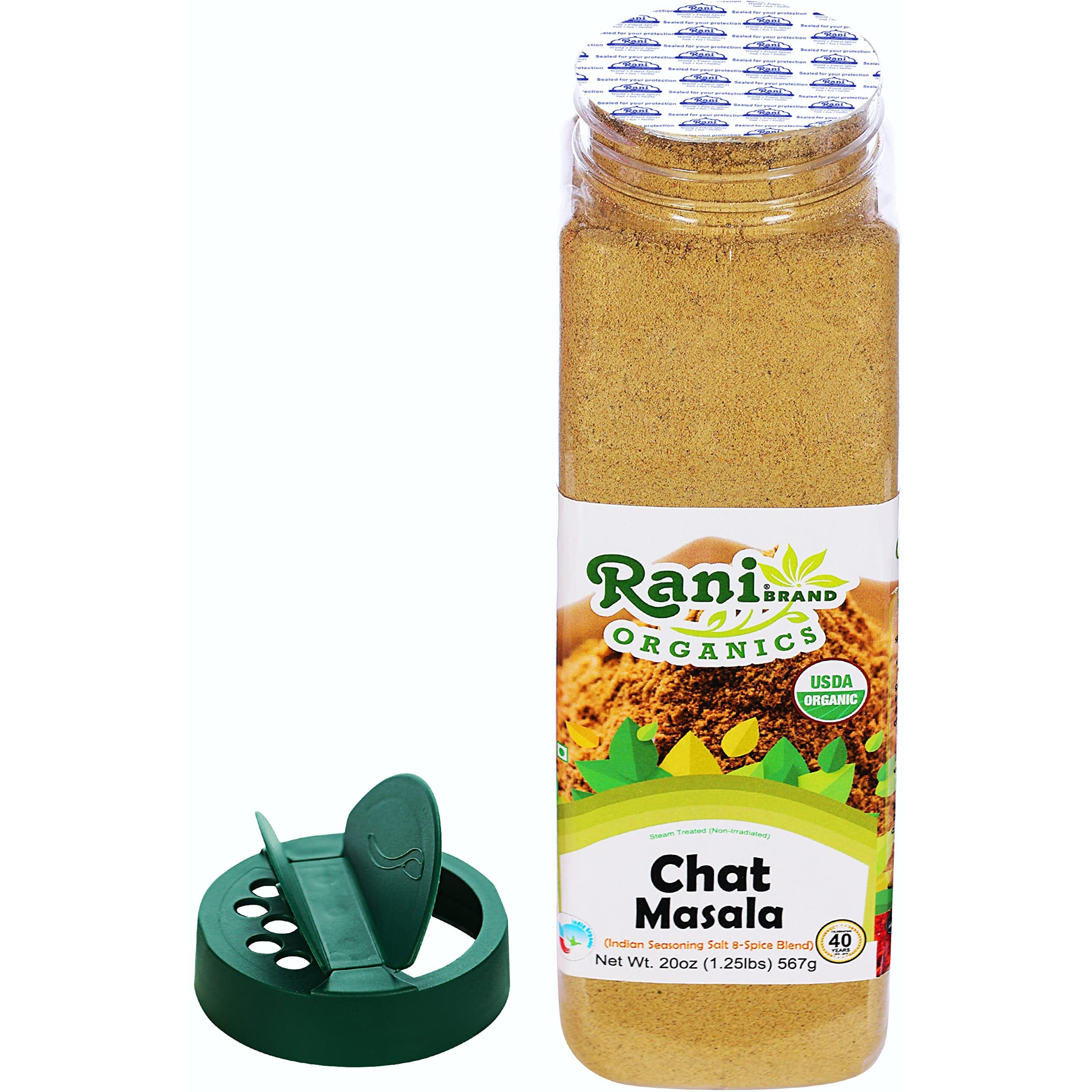 Rani Organic Chat Masala (8-Spice Seasoning Salt) Tangy Indian Seasoning 20oz (1.25lbs) 567g PET Jar ~ All Natural, Vegan, Gluten Friendly, NON-GMO, Indian Origin, USDA Certified Organic