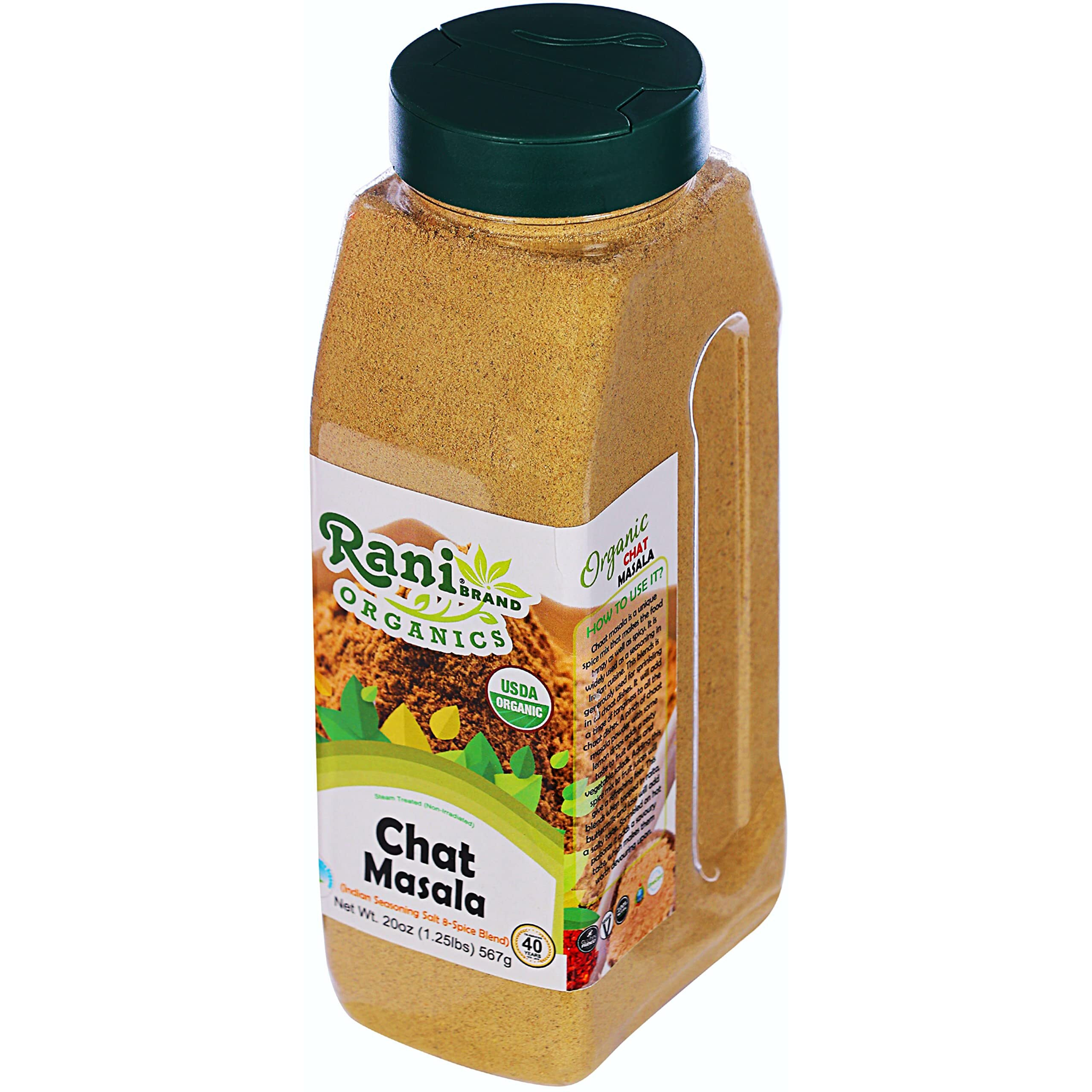 Rani Organic Chat Masala (8-Spice Seasoning Salt) Tangy Indian Seasoning 20oz (1.25lbs) 567g PET Jar ~ All Natural, Vegan, Gluten Friendly, NON-GMO, Indian Origin, USDA Certified Organic