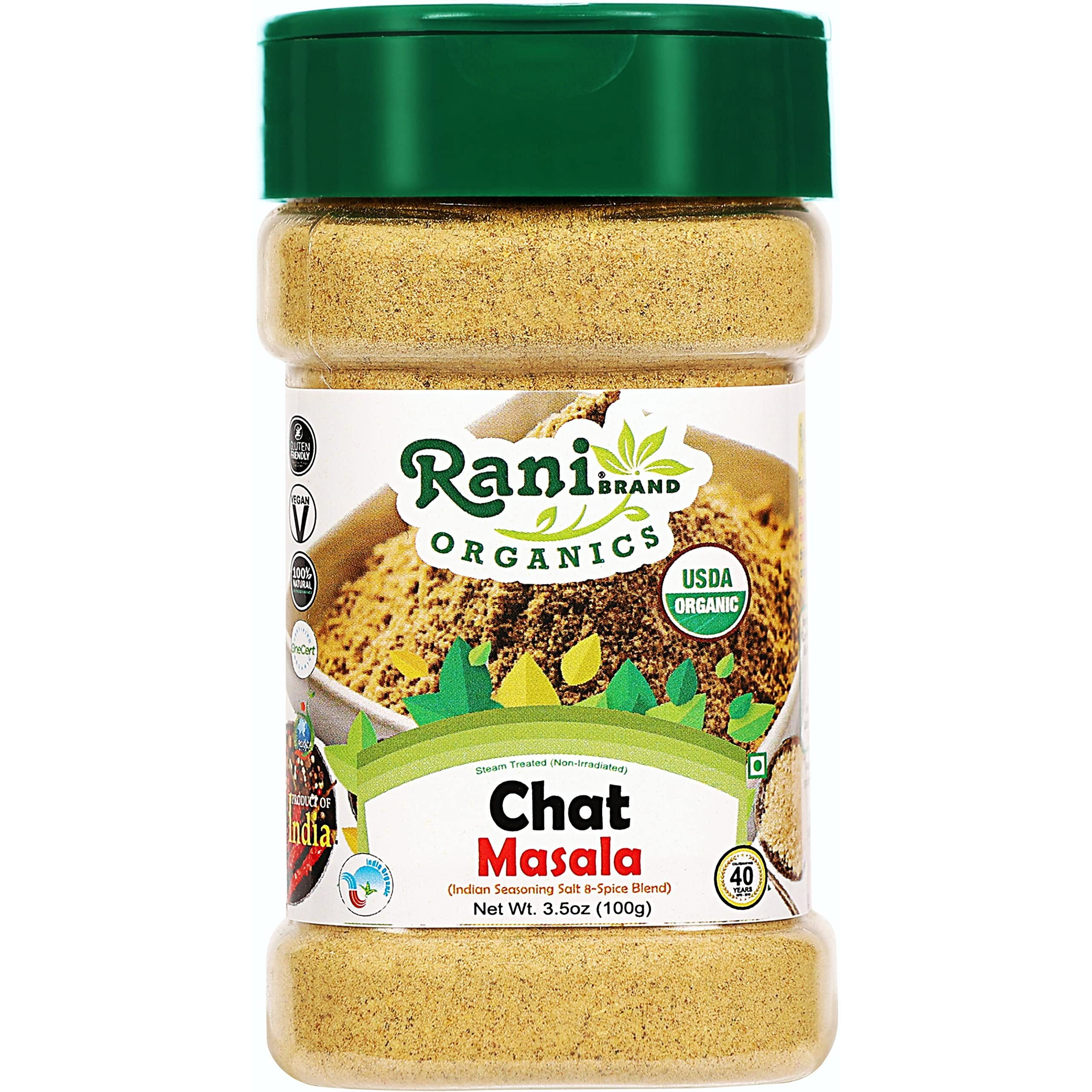 Rani Organic Chat Masala (8-Spice Seasoning Salt) Tangy Indian Seasoning 3.5oz (100g) PET Jar ~ All Natural, Vegan, Gluten Friendly, NON-GMO, Indian Origin, USDA Certified Organic