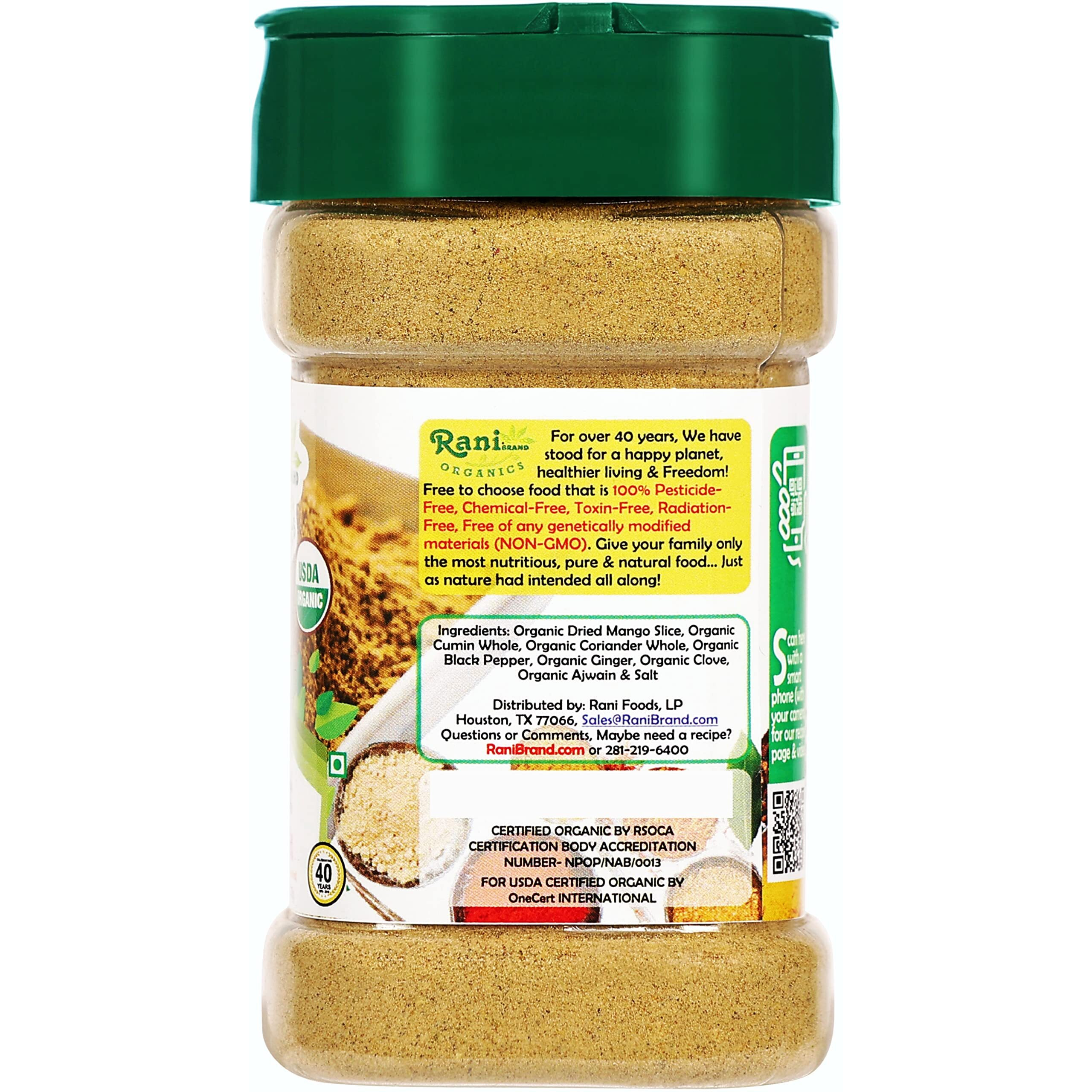 Rani Organic Chat Masala (8-Spice Seasoning Salt) Tangy Indian Seasoning 3.5oz (100g) PET Jar ~ All Natural, Vegan, Gluten Friendly, NON-GMO, Indian Origin, USDA Certified Organic