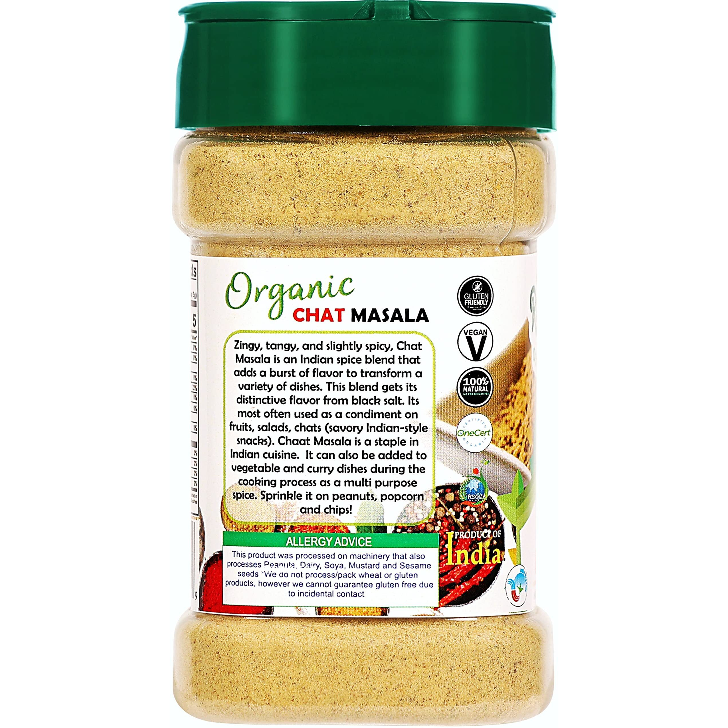 Rani Organic Chat Masala (8-Spice Seasoning Salt) Tangy Indian Seasoning 3.5oz (100g) PET Jar ~ All Natural, Vegan, Gluten Friendly, NON-GMO, Indian Origin, USDA Certified Organic