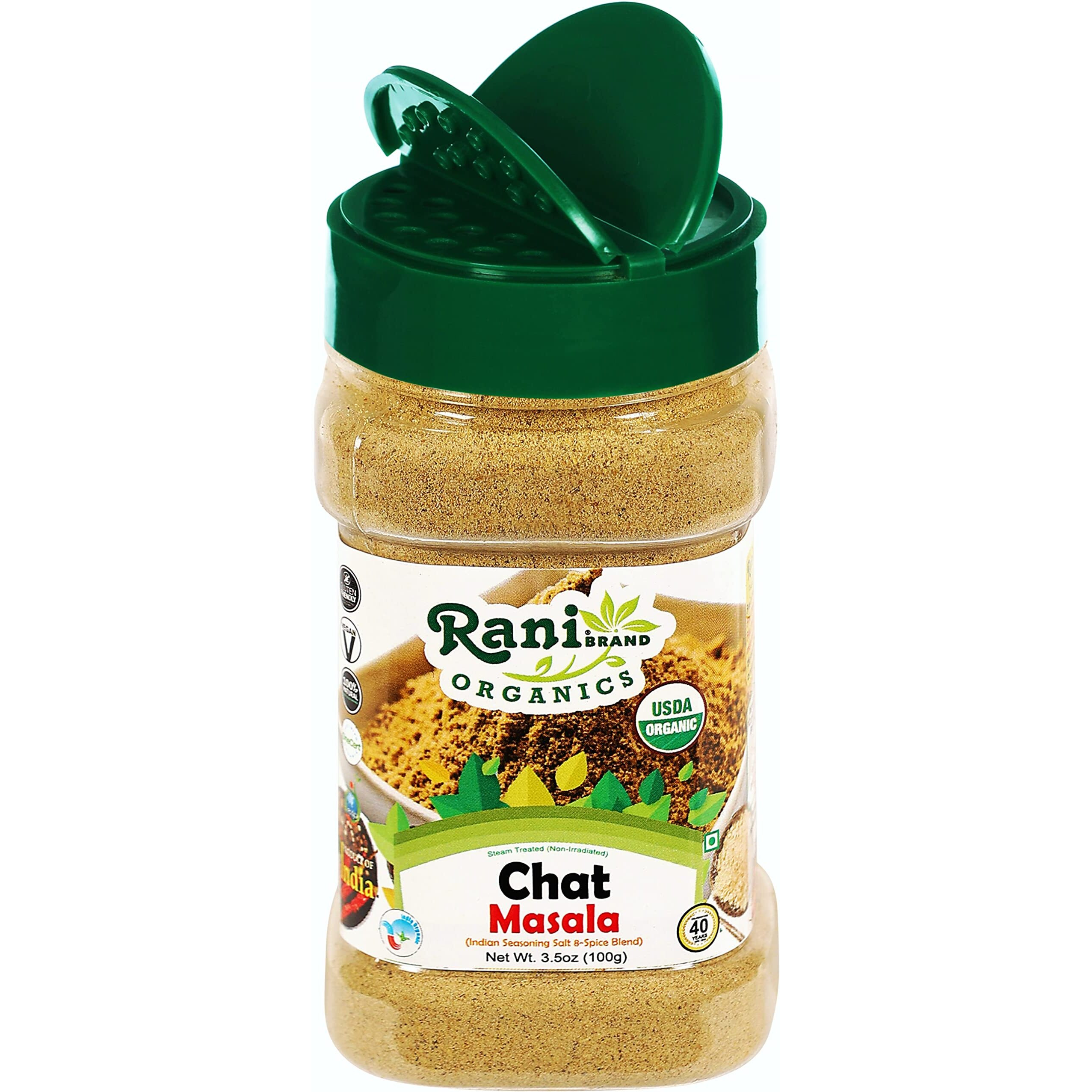 Rani Organic Chat Masala (8-Spice Seasoning Salt) Tangy Indian Seasoning 3.5oz (100g) PET Jar ~ All Natural, Vegan, Gluten Friendly, NON-GMO, Indian Origin, USDA Certified Organic