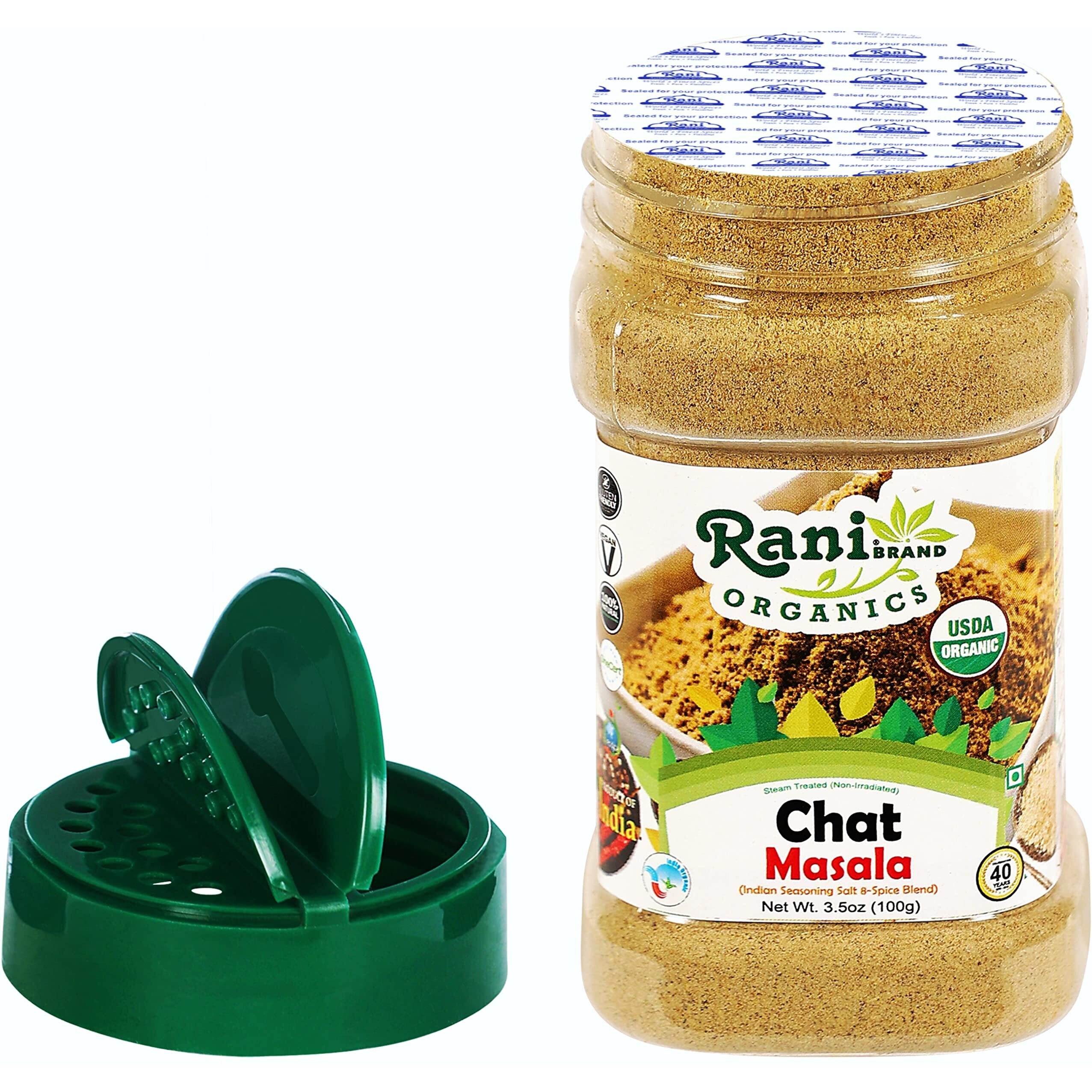 Rani Organic Chat Masala (8-Spice Seasoning Salt) Tangy Indian Seasoning 3.5oz (100g) PET Jar ~ All Natural, Vegan, Gluten Friendly, NON-GMO, Indian Origin, USDA Certified Organic