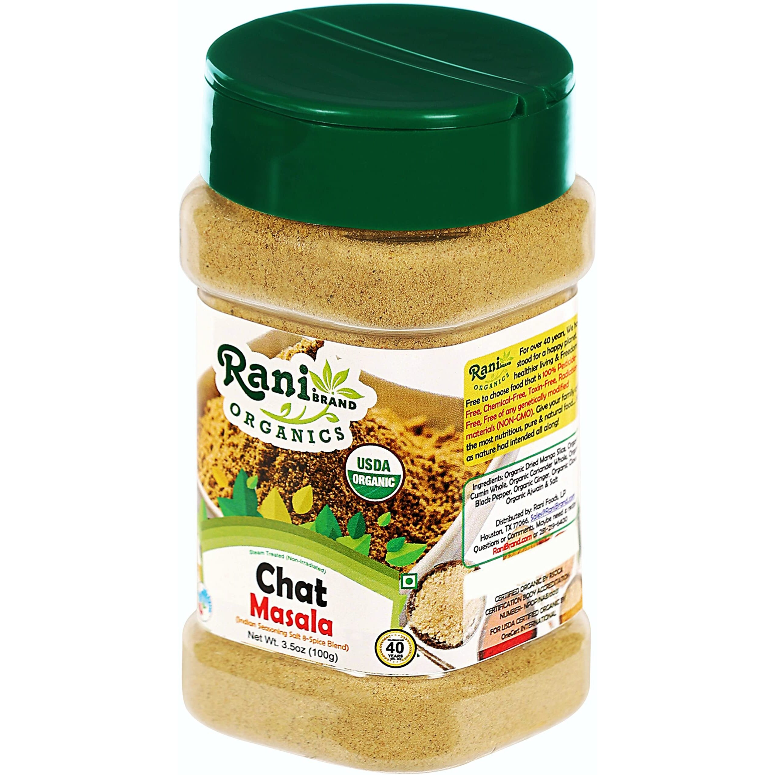Rani Organic Chat Masala (8-Spice Seasoning Salt) Tangy Indian Seasoning 3.5oz (100g) PET Jar ~ All Natural, Vegan, Gluten Friendly, NON-GMO, Indian Origin, USDA Certified Organic
