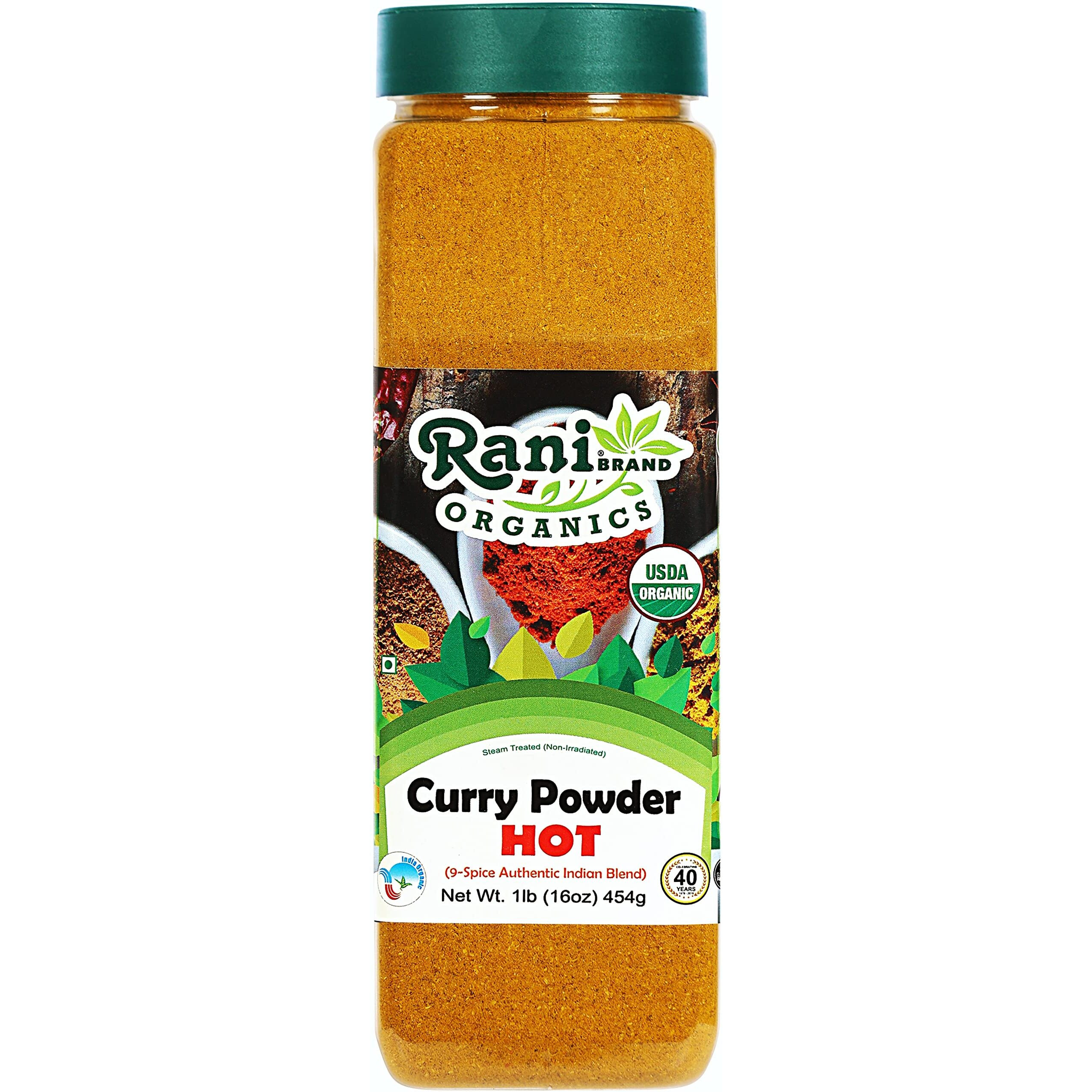 Rani Organic Curry Powder Hot (9-Spice Authentic Indian Blend) 16oz (1lb) 454g PET Jar ~ All Natural, Salt-Free, Vegan, Gluten Friendly, NON-GMO, Indian Origin, USDA Certified Organic